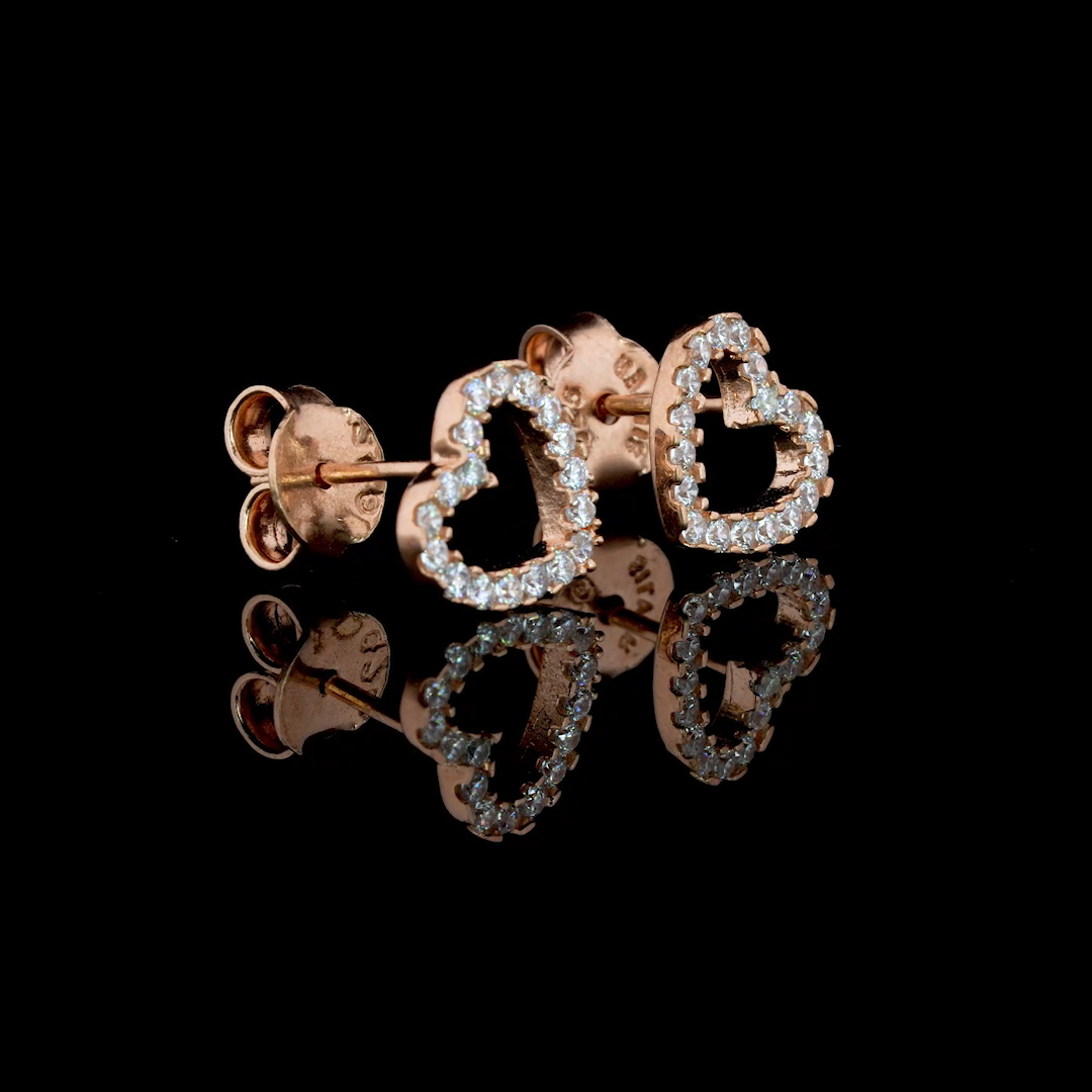Rose Gold Double Heart Necklace & Earring Set for Women|925 Sterling Silver|Swiss Zircon