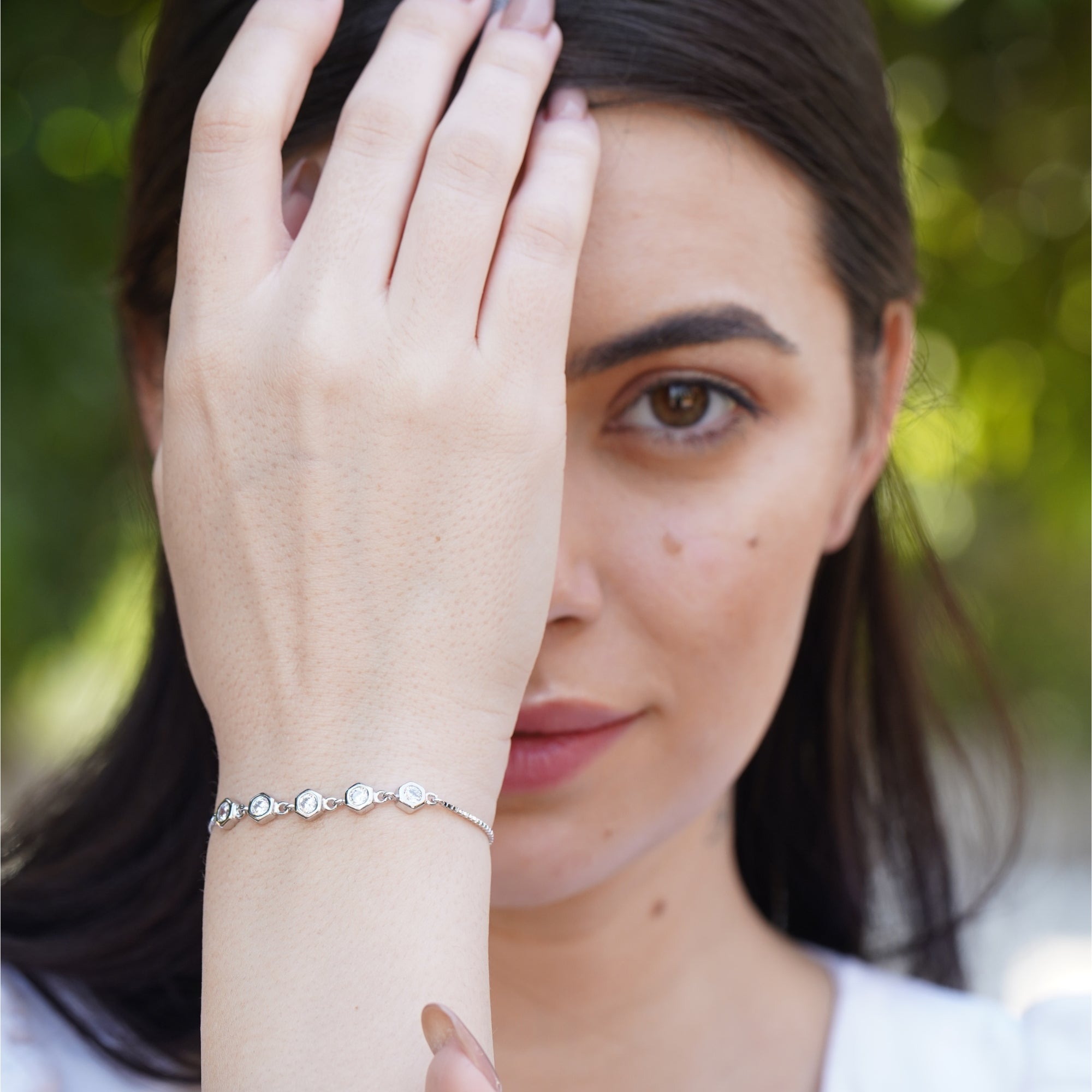Silver Hexagon Diamond Bracelet