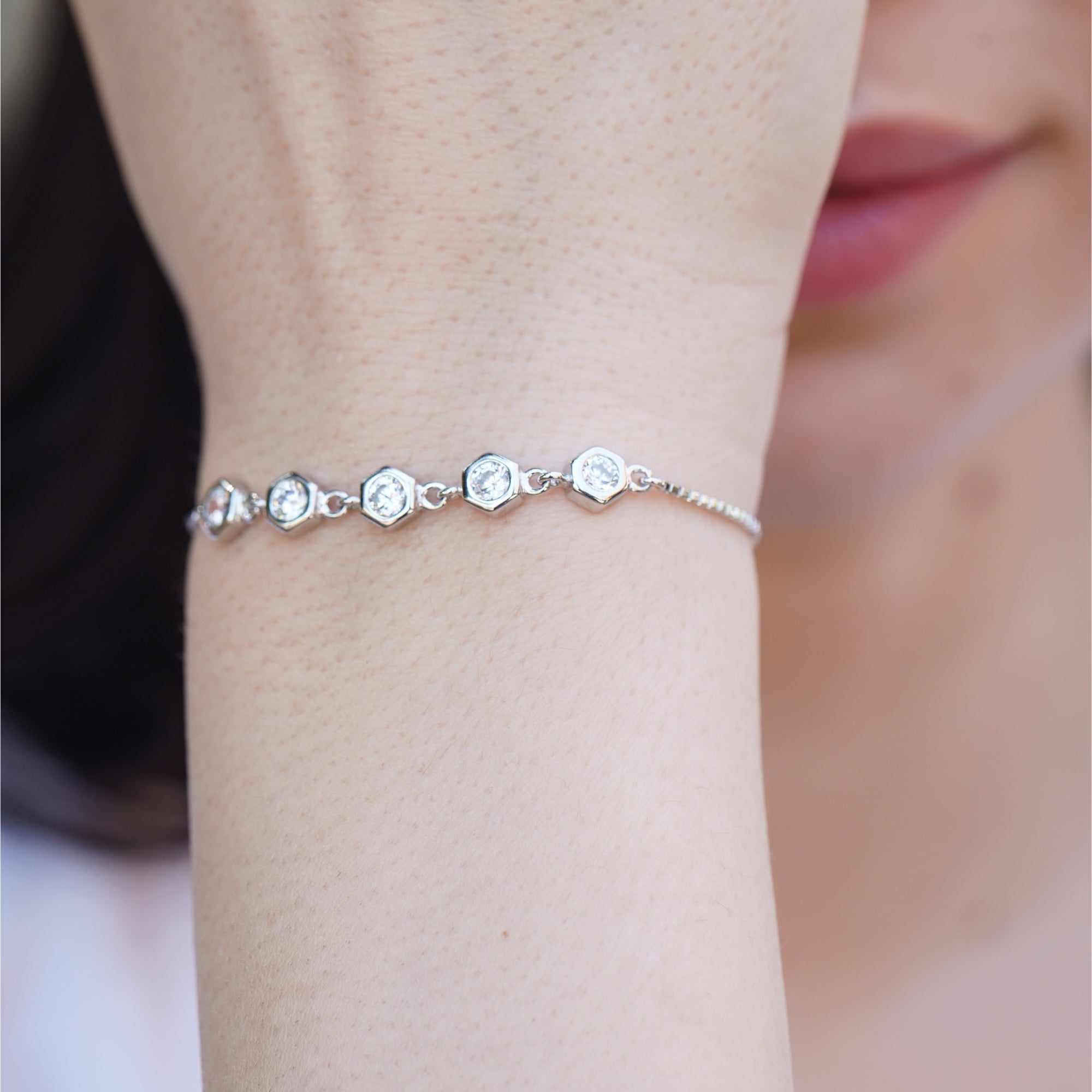 Silver Hexagon Diamond Bracelet