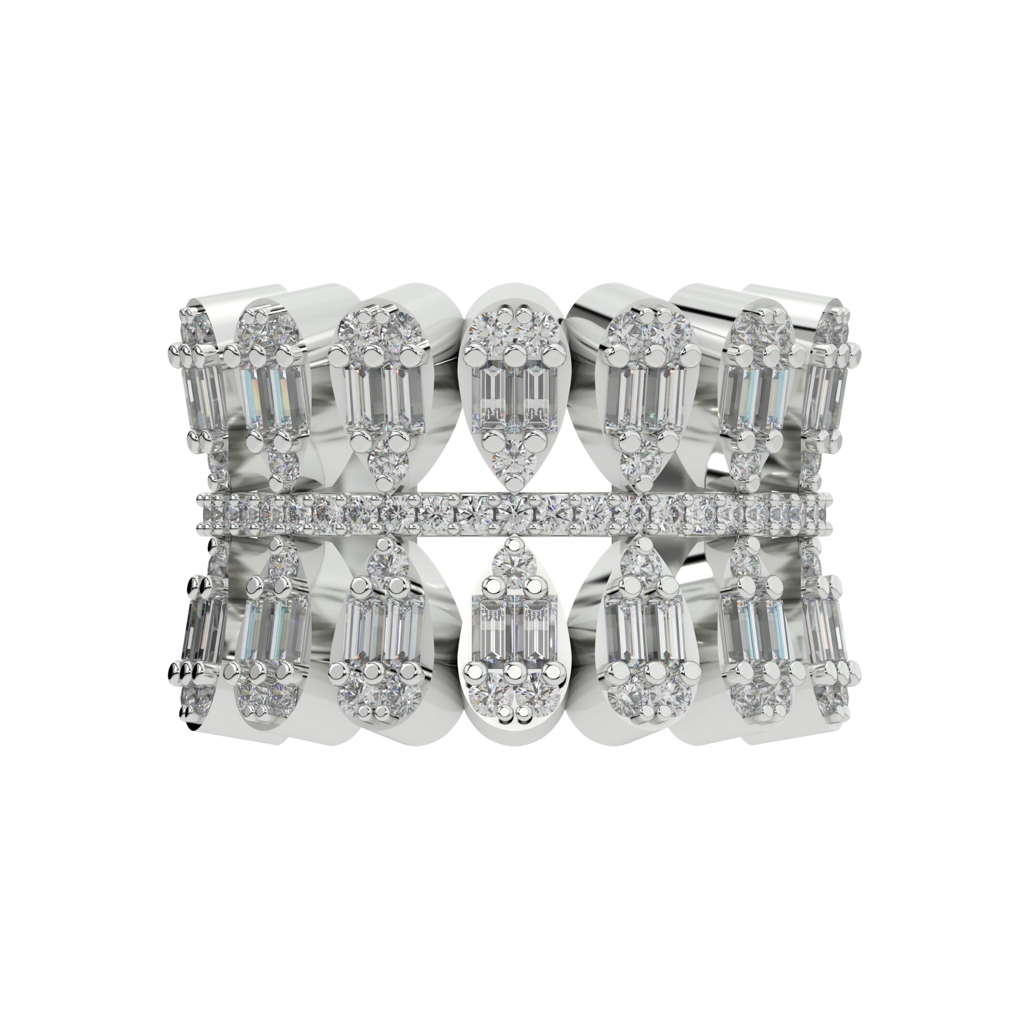 Silver Wedding Pear Diamond Band Ring