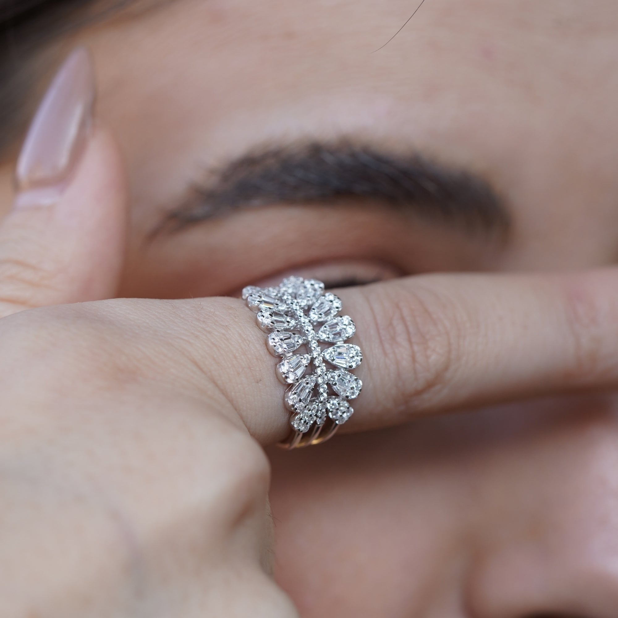 Silver Wedding Pear Diamond Band Ring