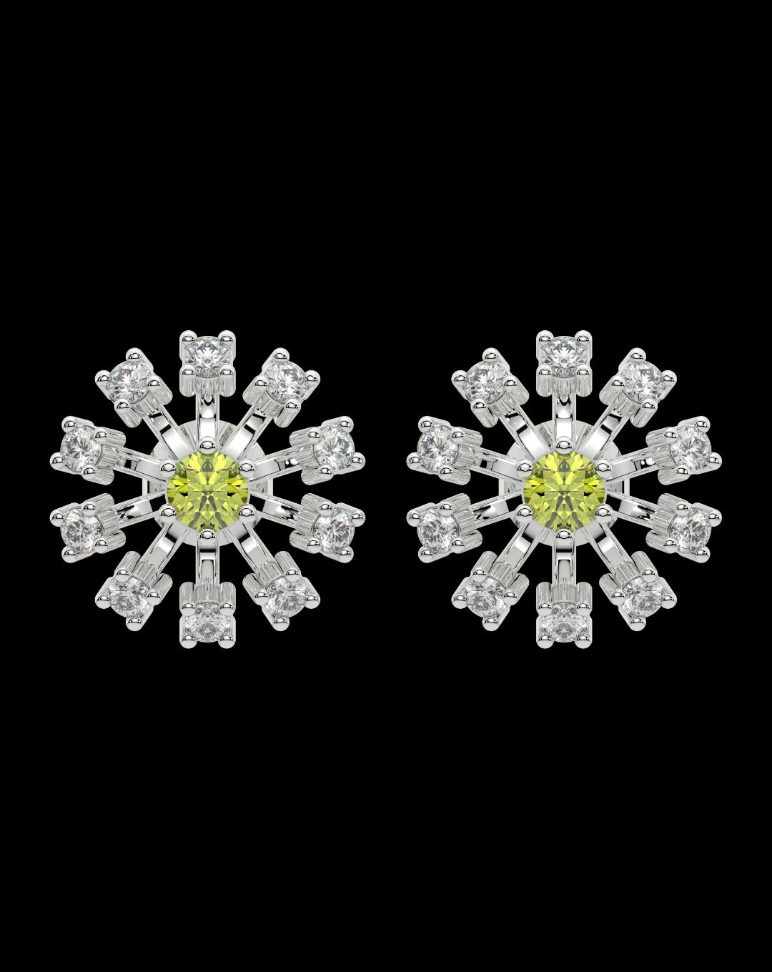 Silver Flower Yellow Center Diamond Earring