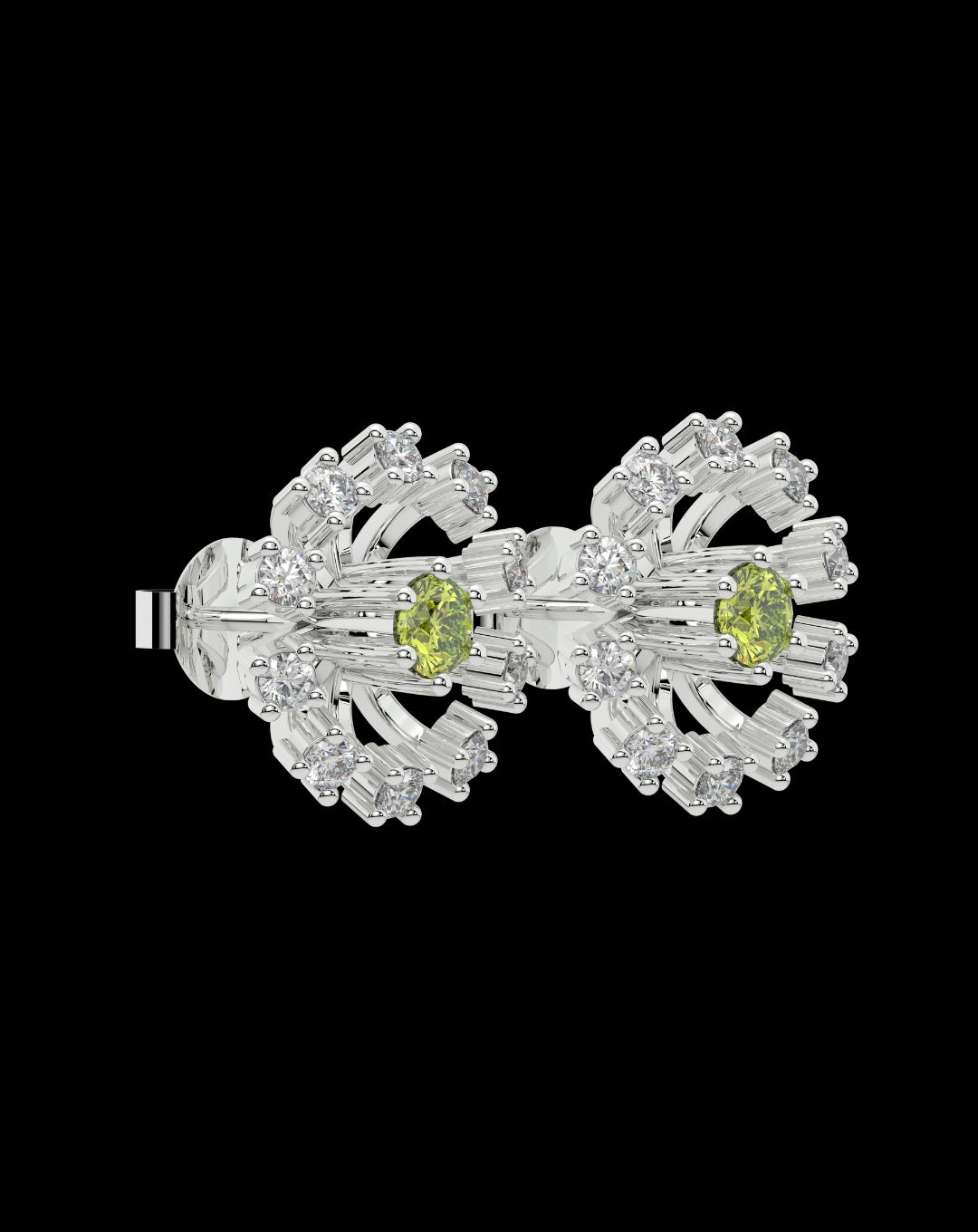 Silver Flower Yellow Center Diamond Earring