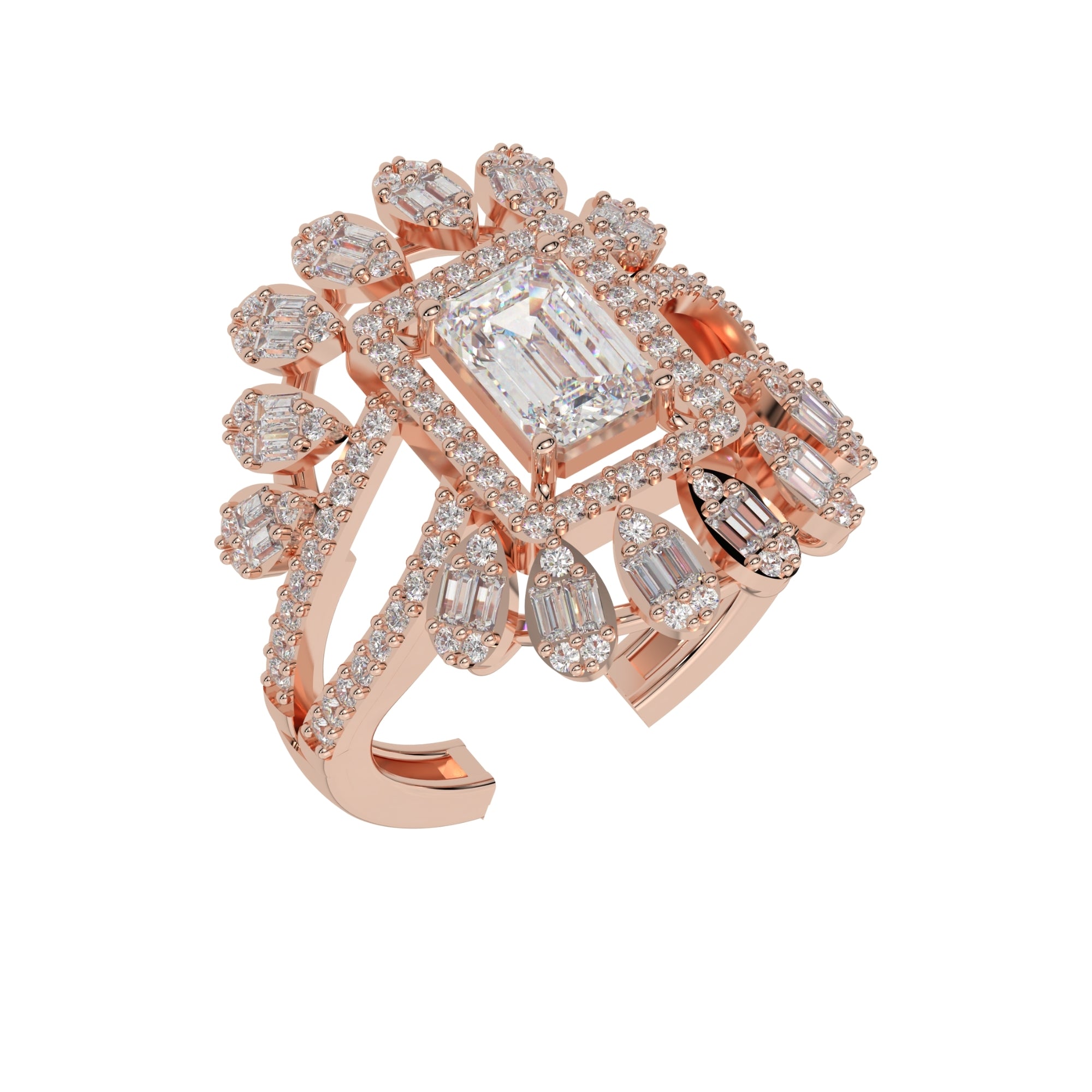Silver Center Emerald Wedding Rose Gold Ring