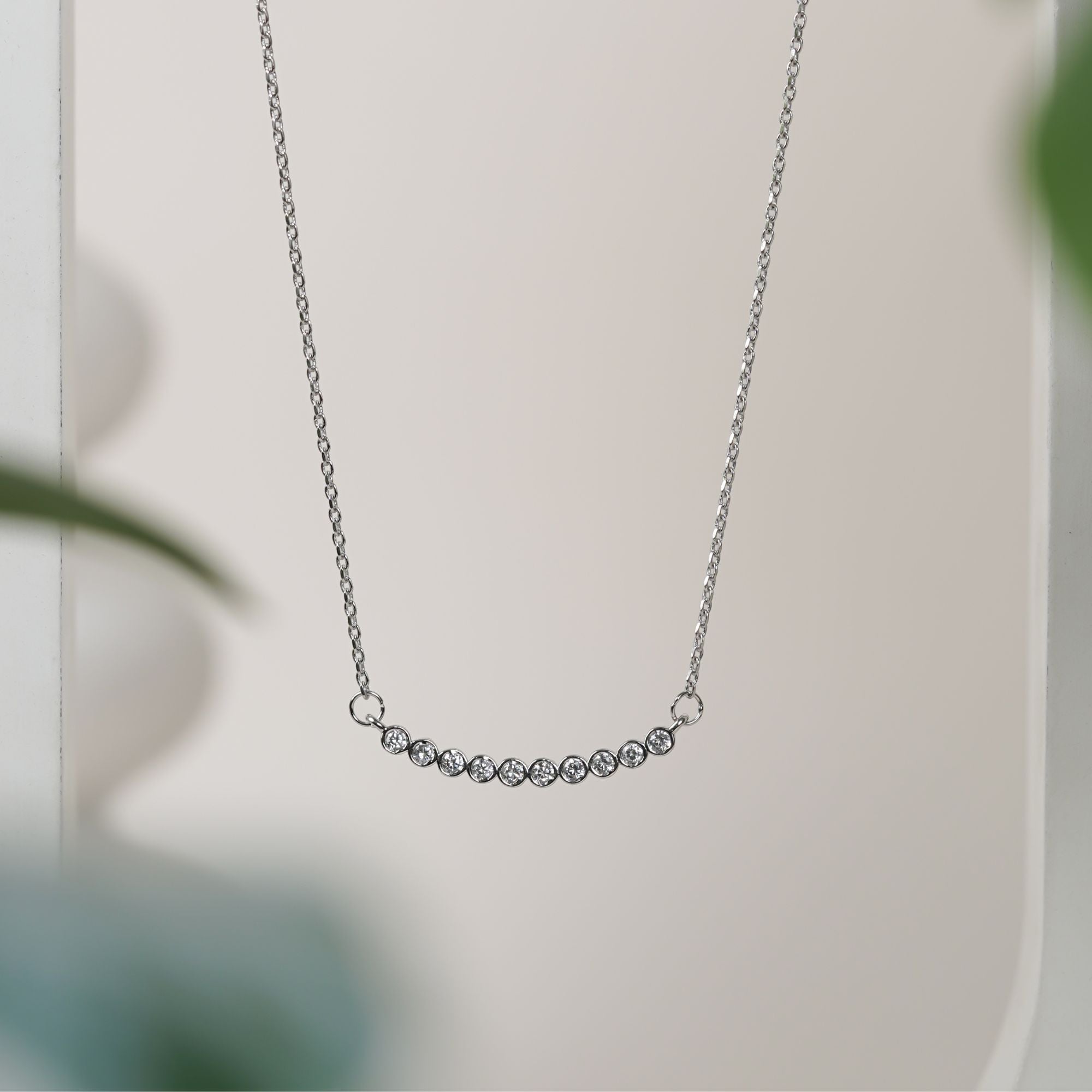 Curved Bar Diamond 925 sterling silver necklace
