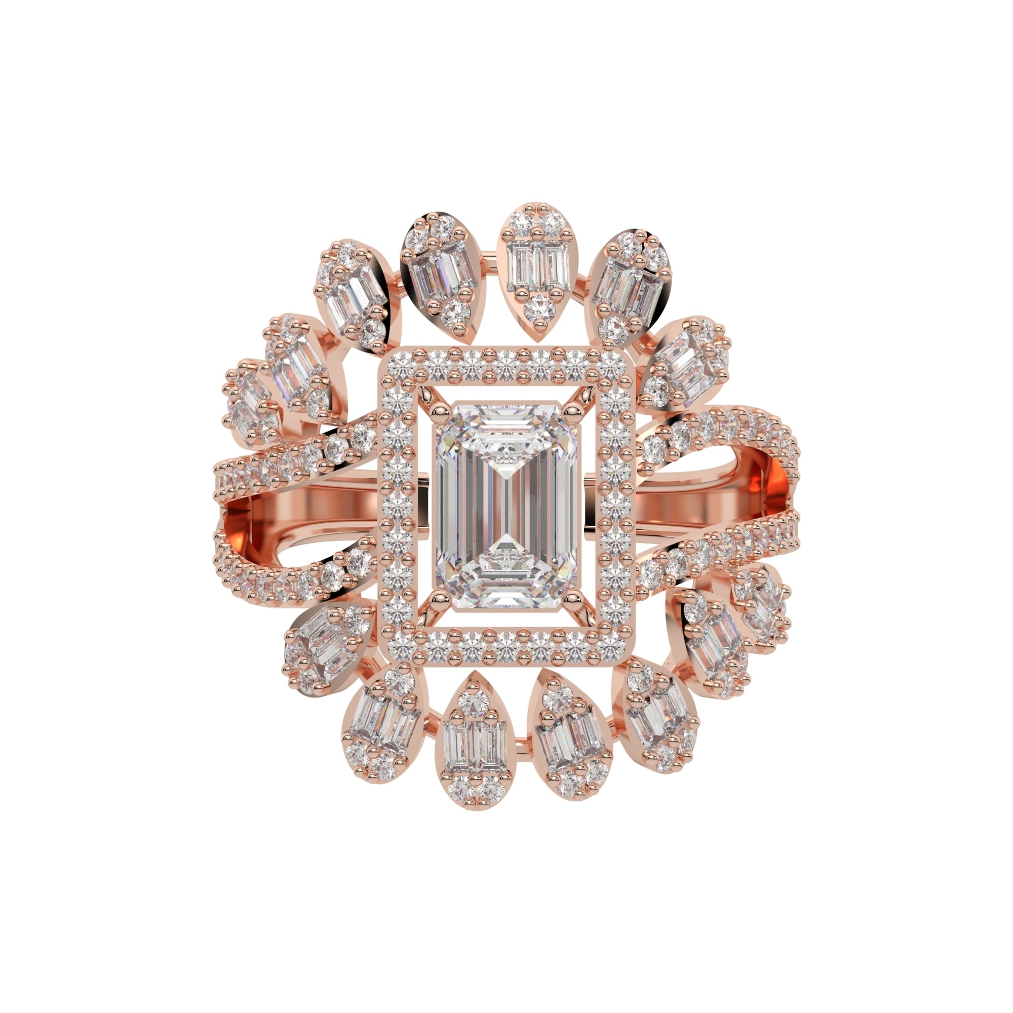 Silver Center Emerald Wedding Rose Gold Ring