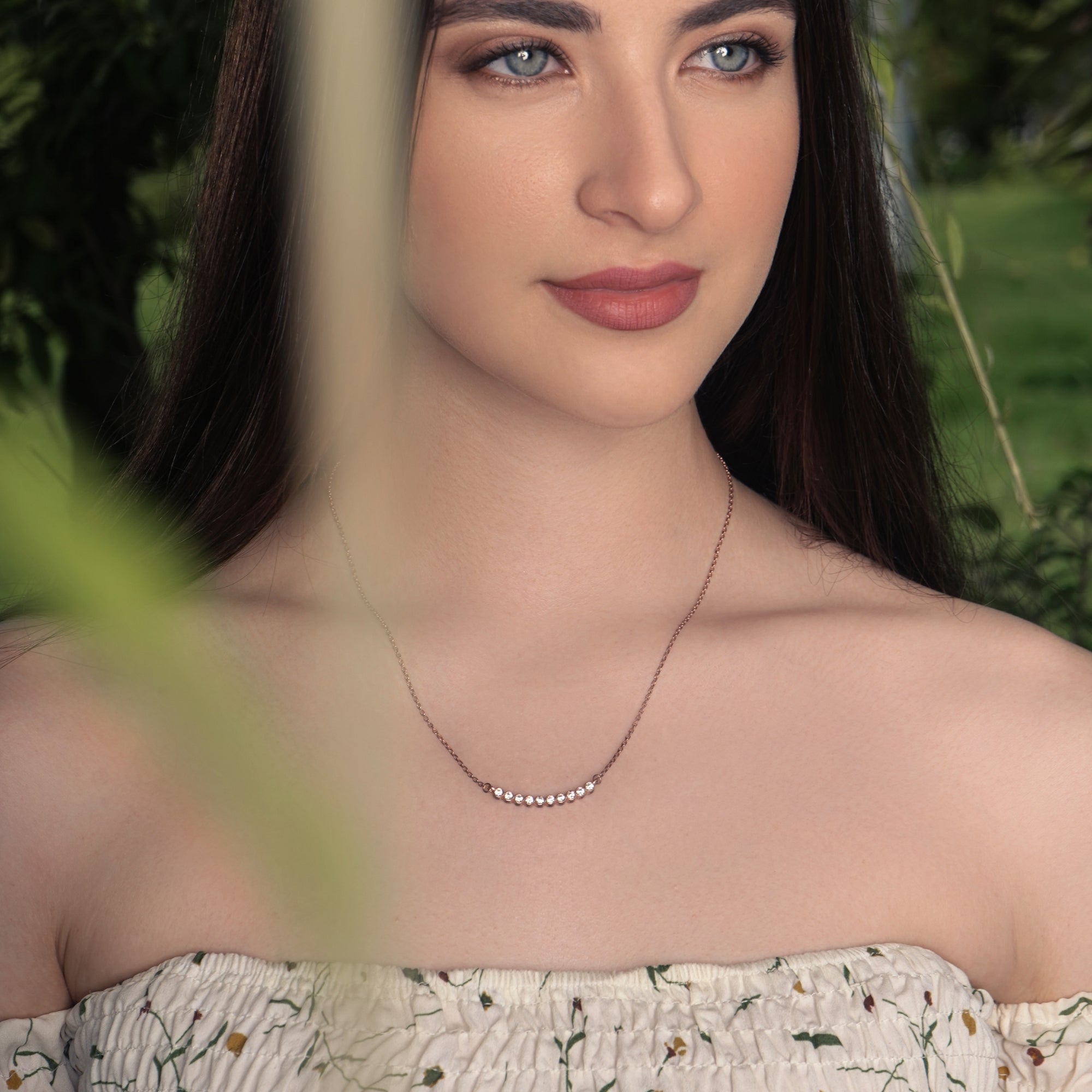 Curved Bar Diamond 925 sterling silver necklace