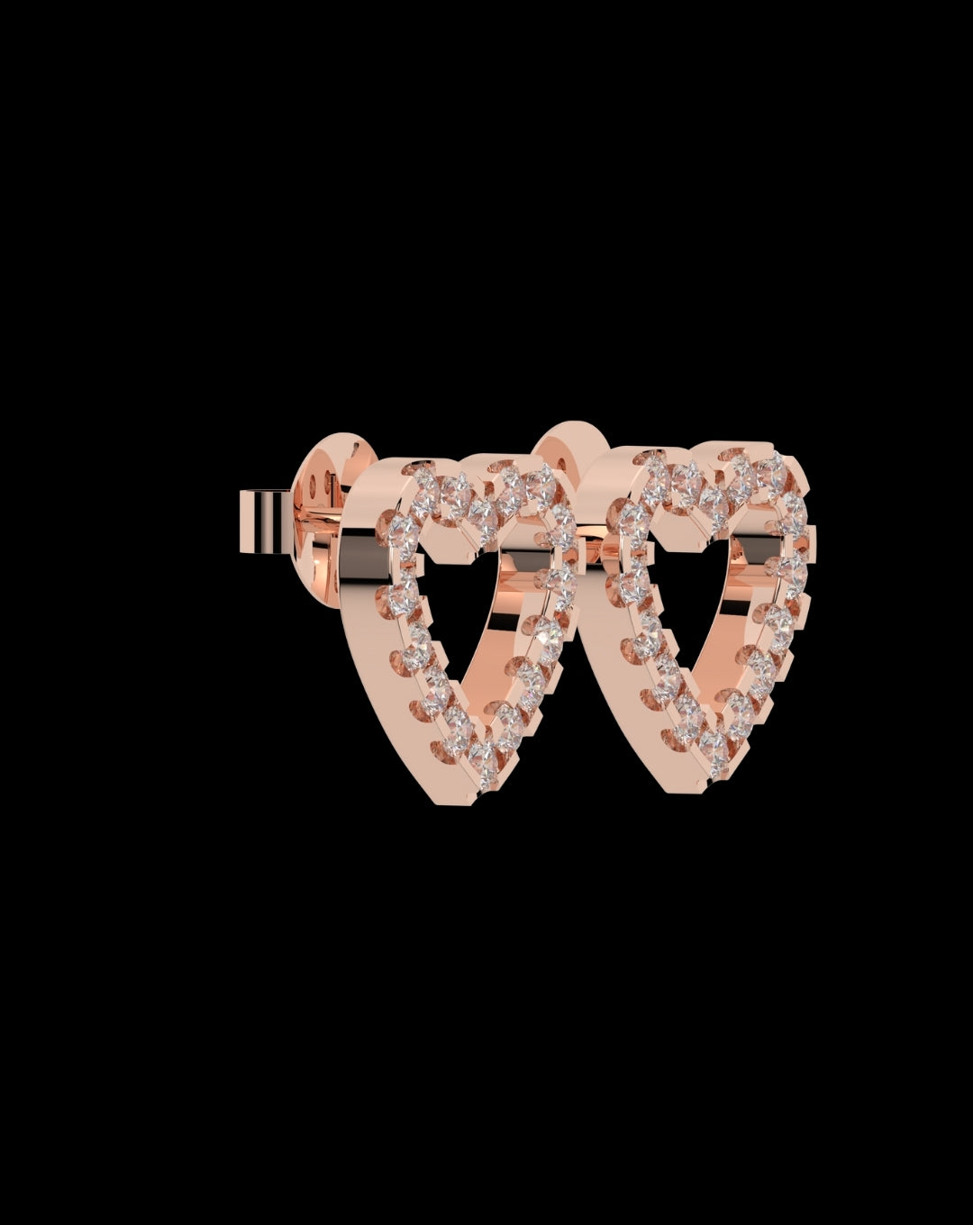 Silver Heart Diamond Rose Gold Earring