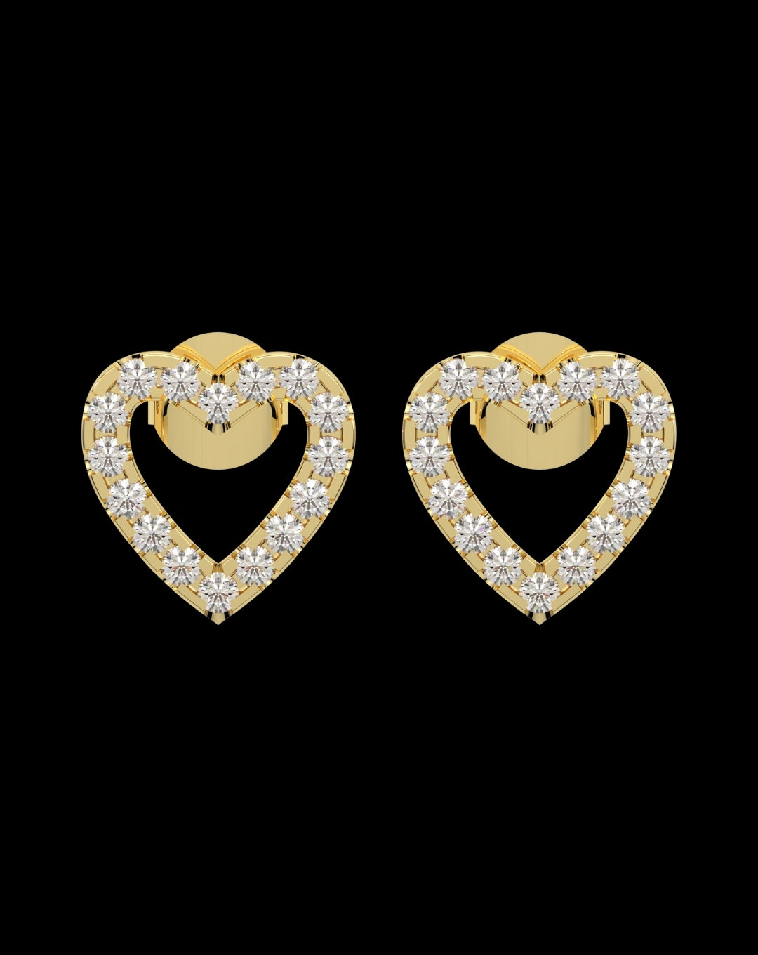 Silver Heart Diamond Yellow Gold Earring