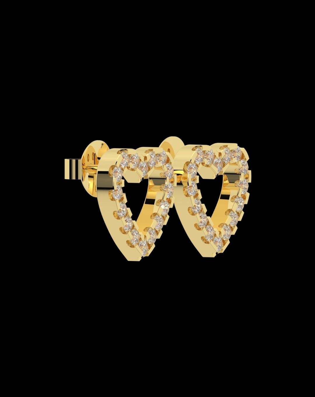 Silver Heart Diamond Yellow Gold Earring