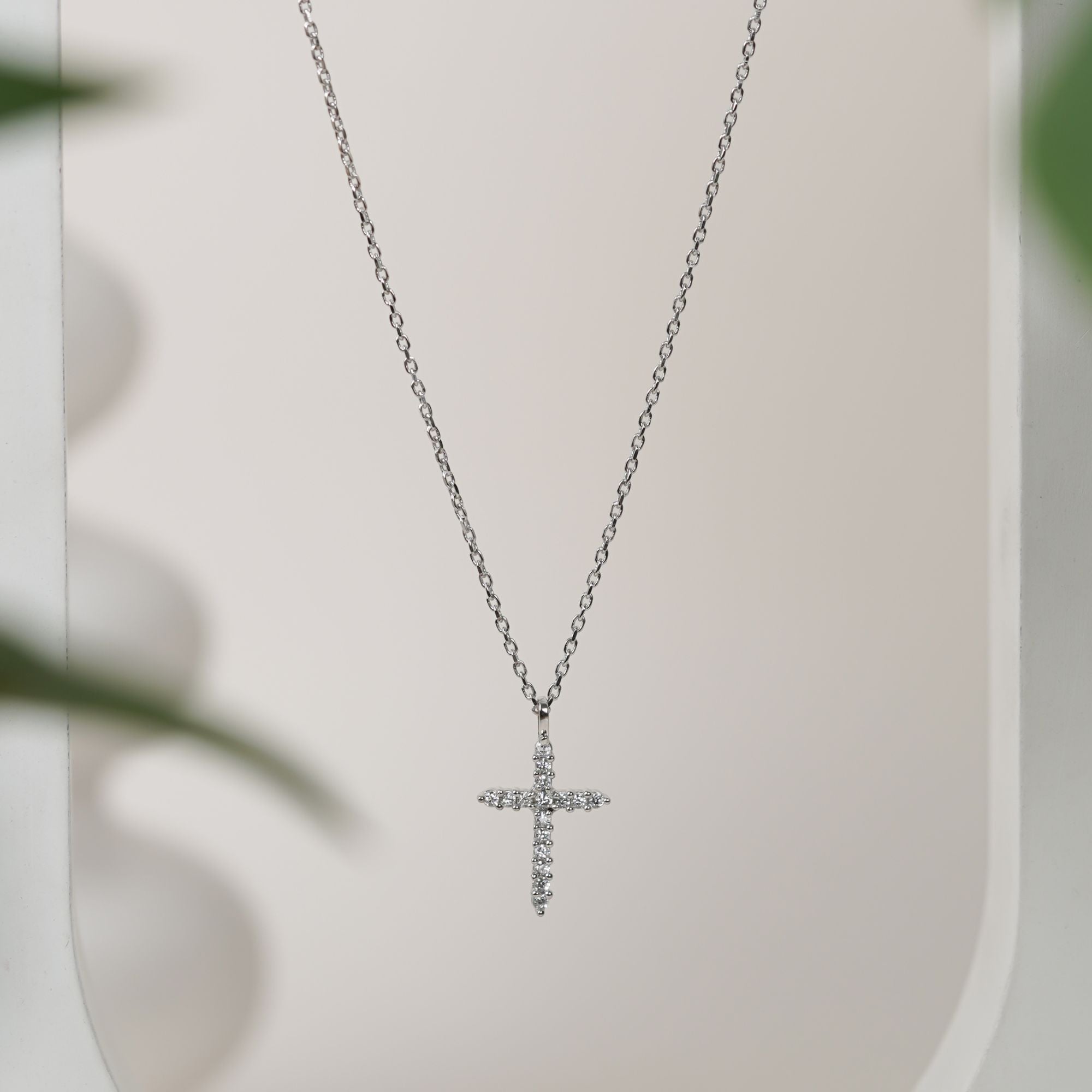 Cross Christian White gold Plated Pendant Necklace for Women 925 Sterling Silver