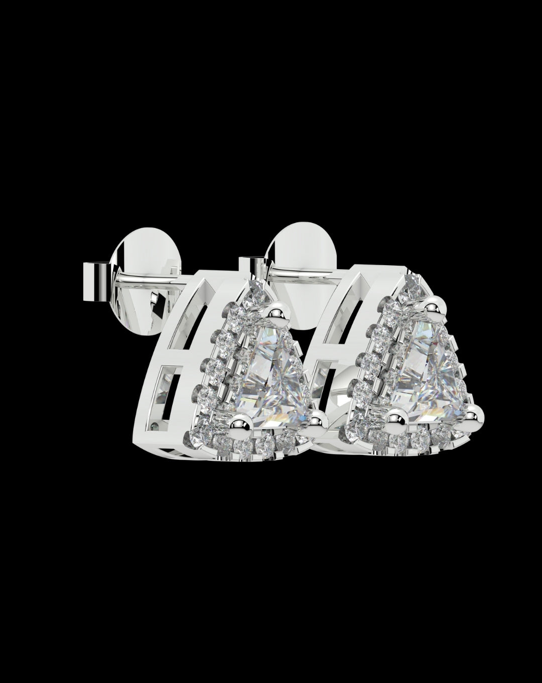 Silver Triangle Stud White Gold