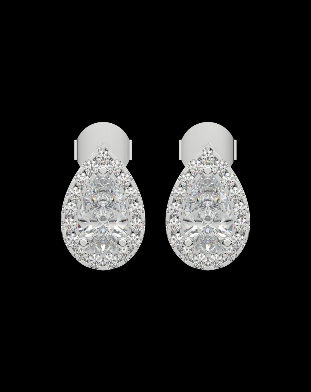 Silver 925 Pear Stud White Gold