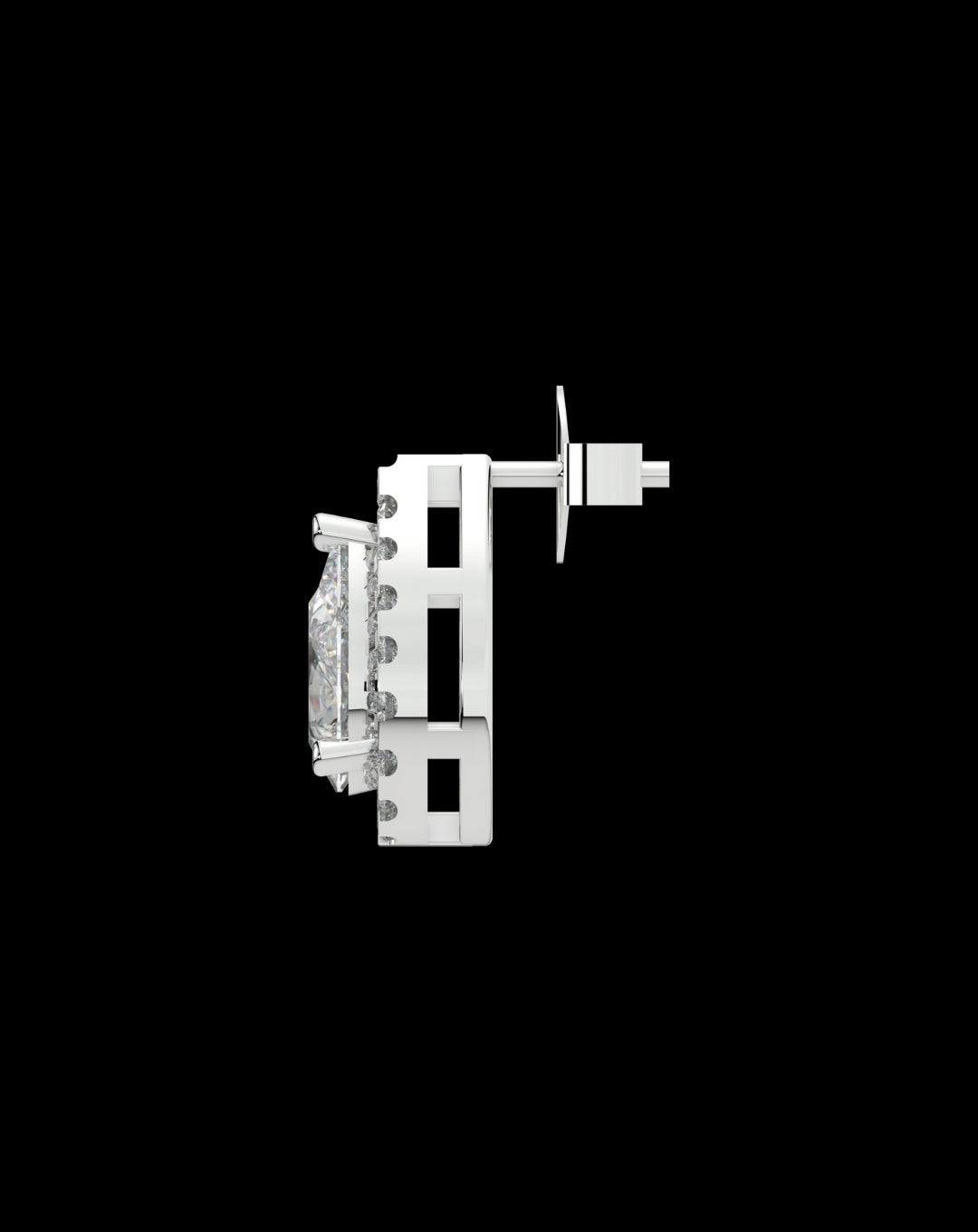 Silver 925 Pear Stud White Gold