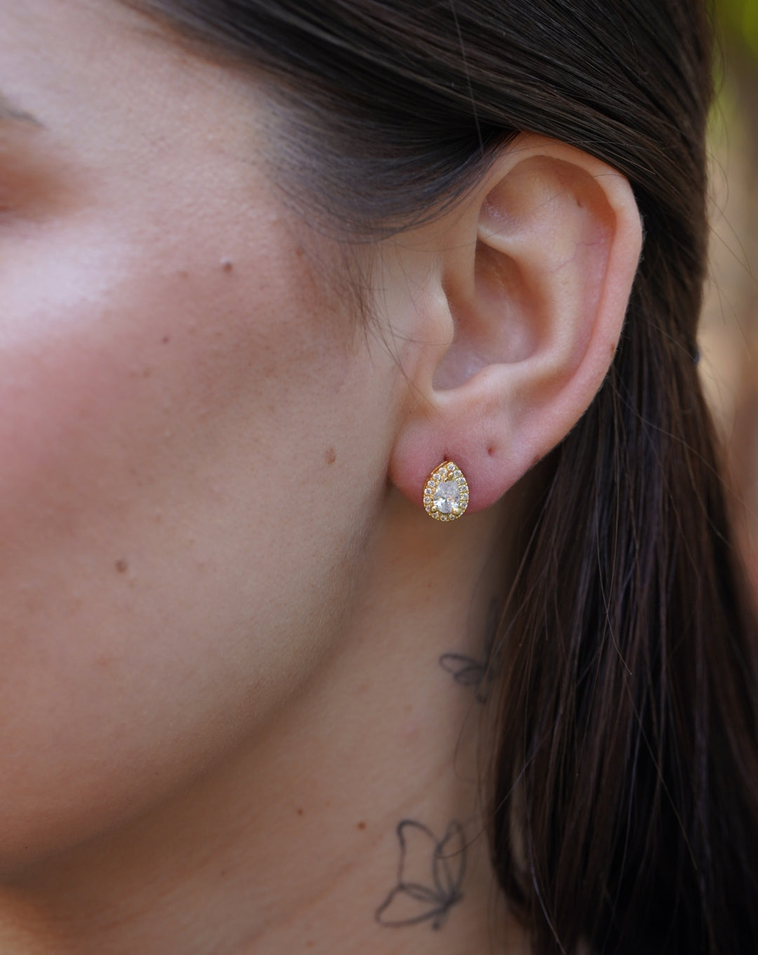 Silver 925 Pear Stud Yellow Gold