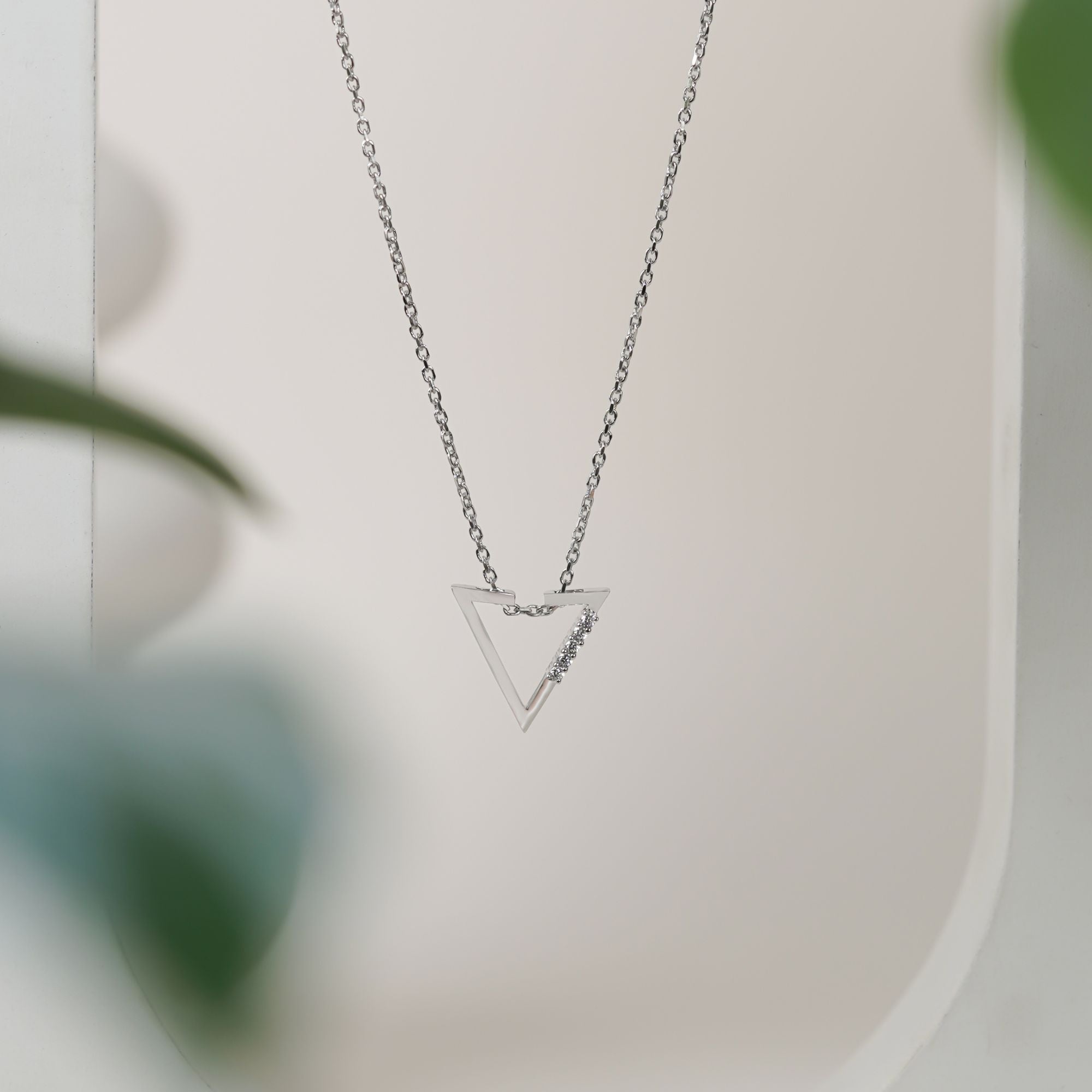 Triangle Chevron Necklace 925 Sterling Silver White Gold Plated