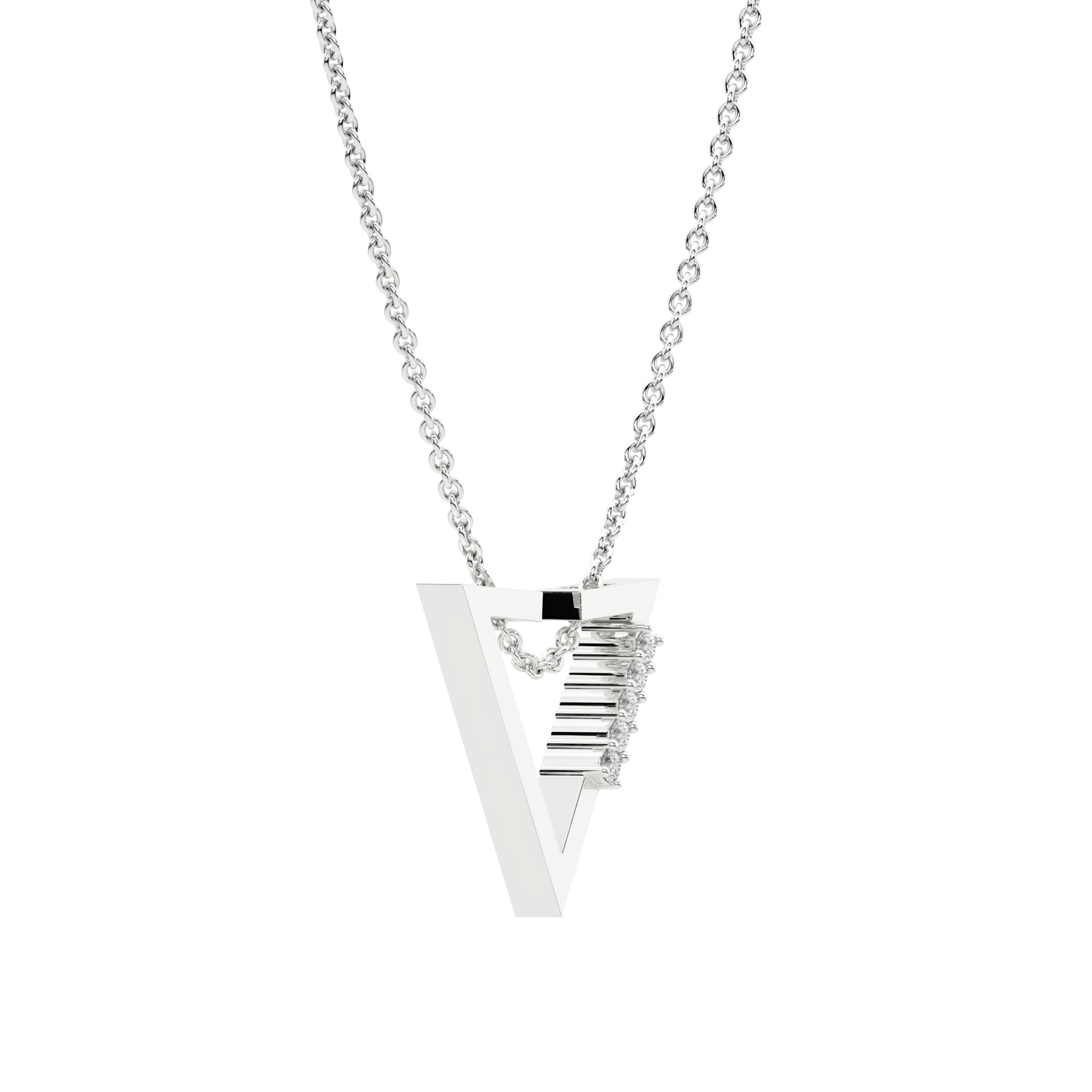 Triangle Chevron Necklace 925 Sterling Silver White Gold Plated