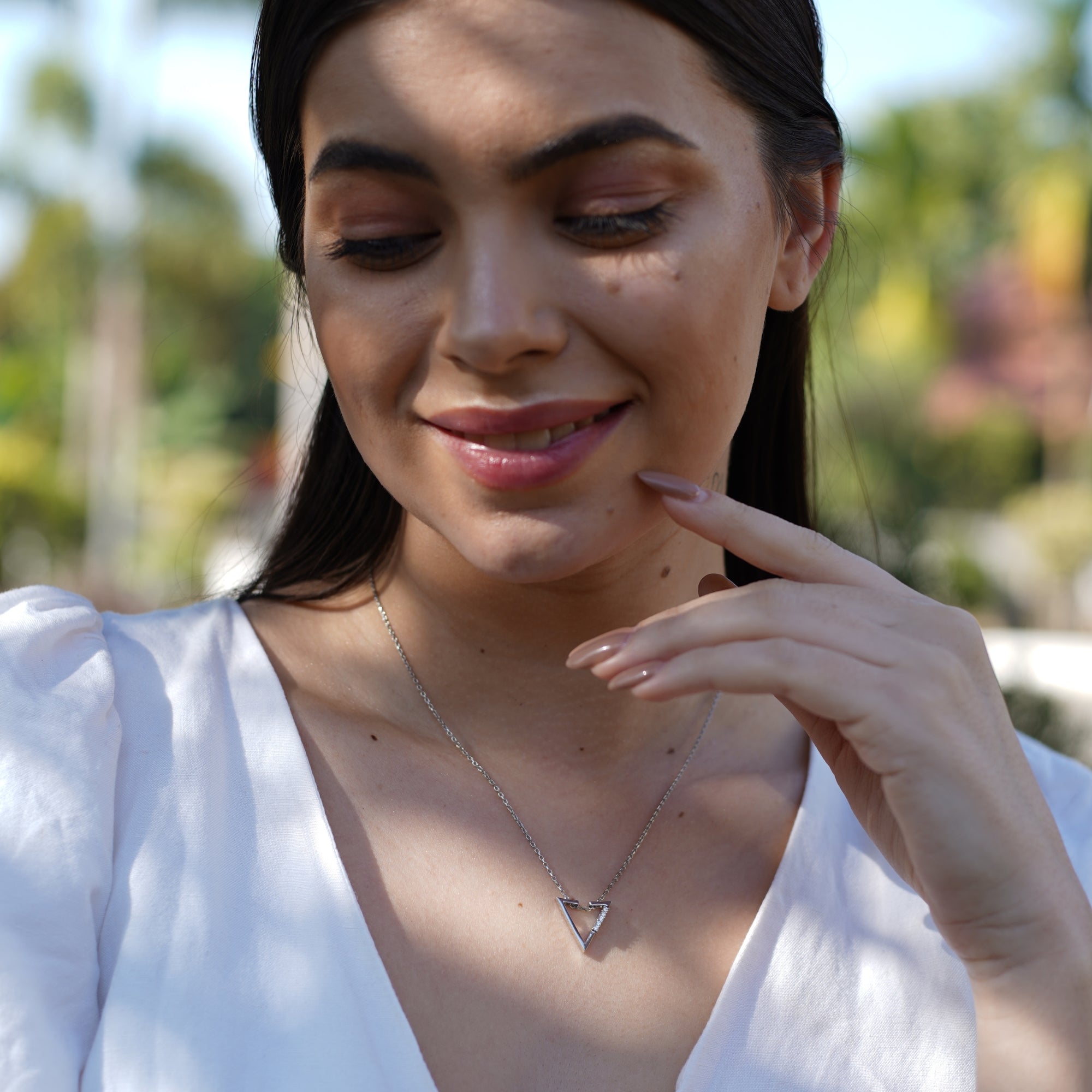 Triangle Chevron Necklace 925 Sterling Silver White Gold Plated
