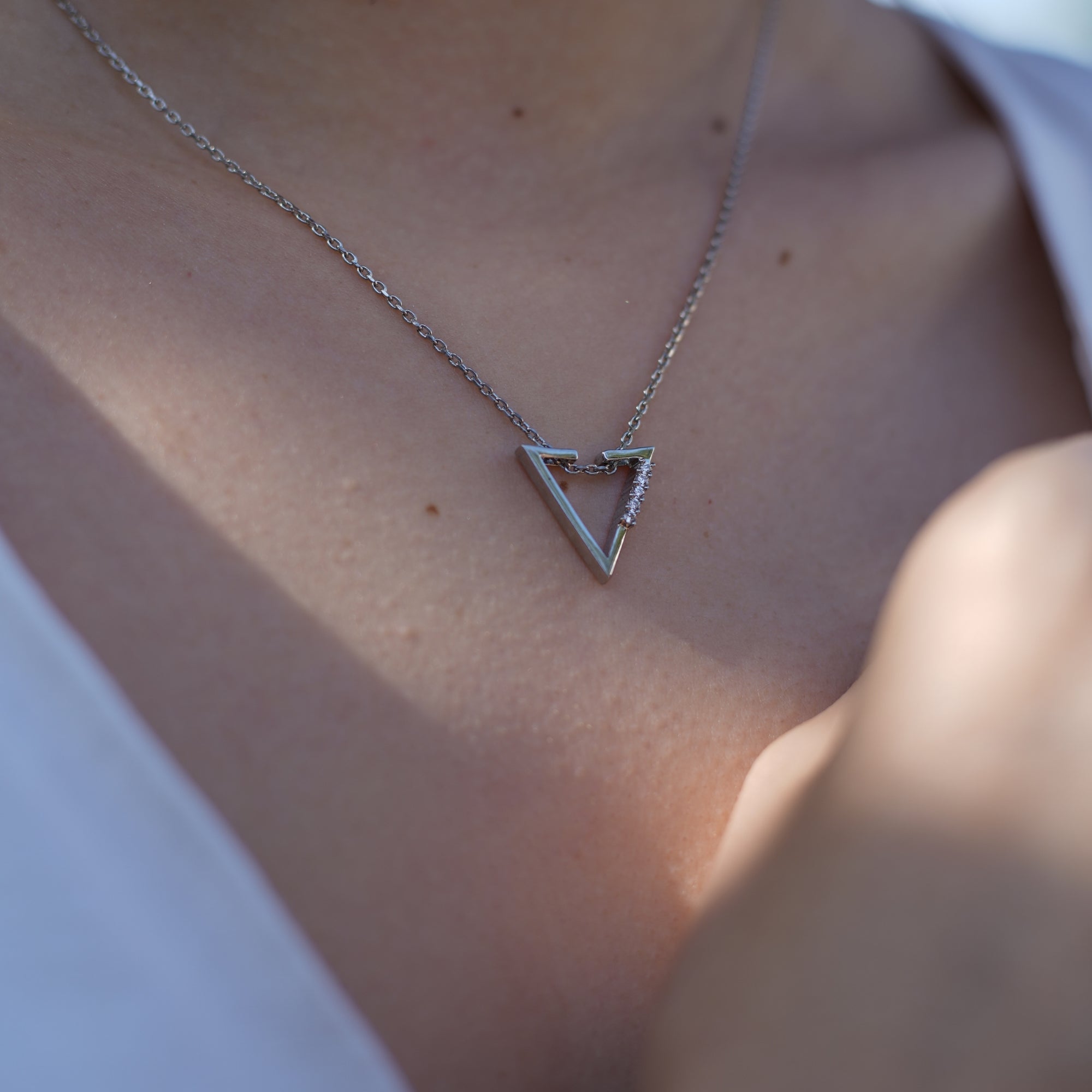 Triangle Chevron Necklace 925 Sterling Silver White Gold Plated