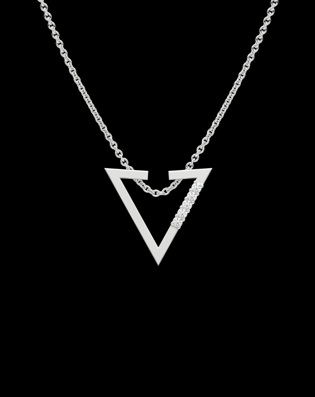 Triangle Chevron Necklace 925 Sterling Silver White Gold Plated