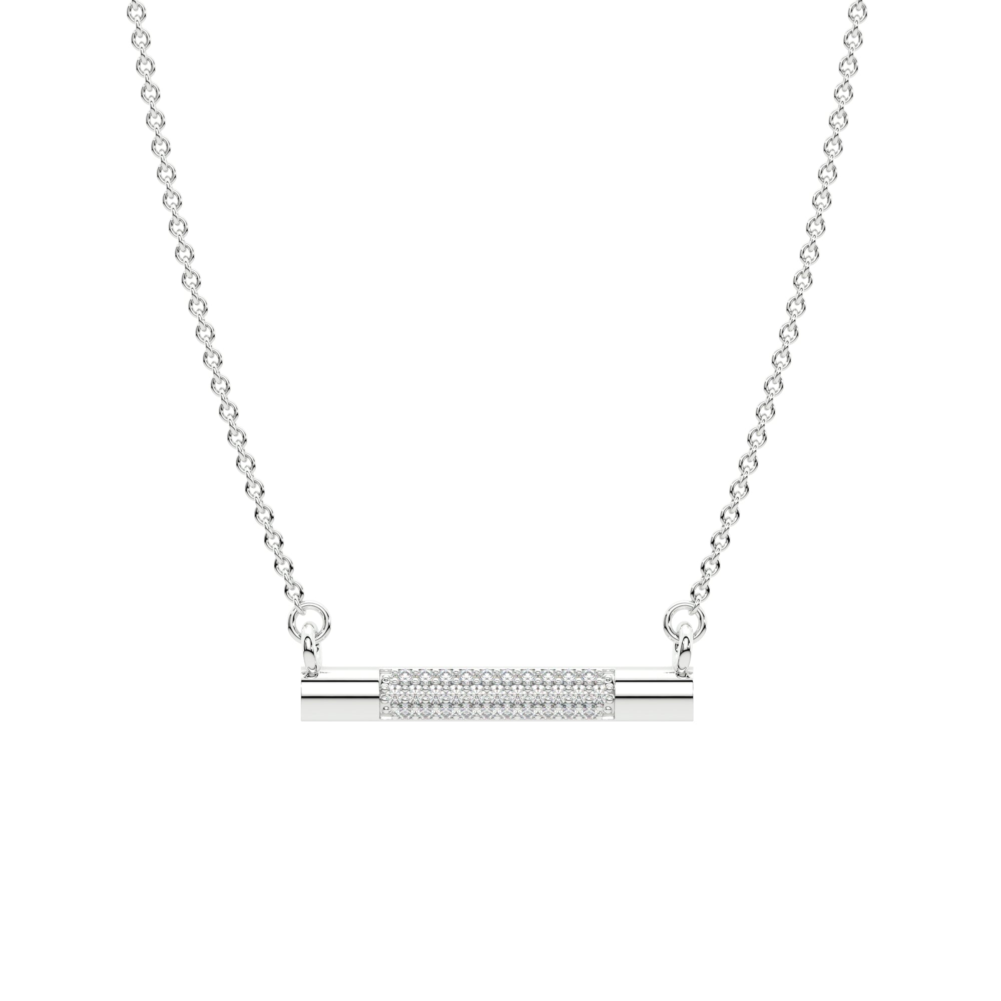 Diamond Bar 925 Sterling Silver Necklace White Gold