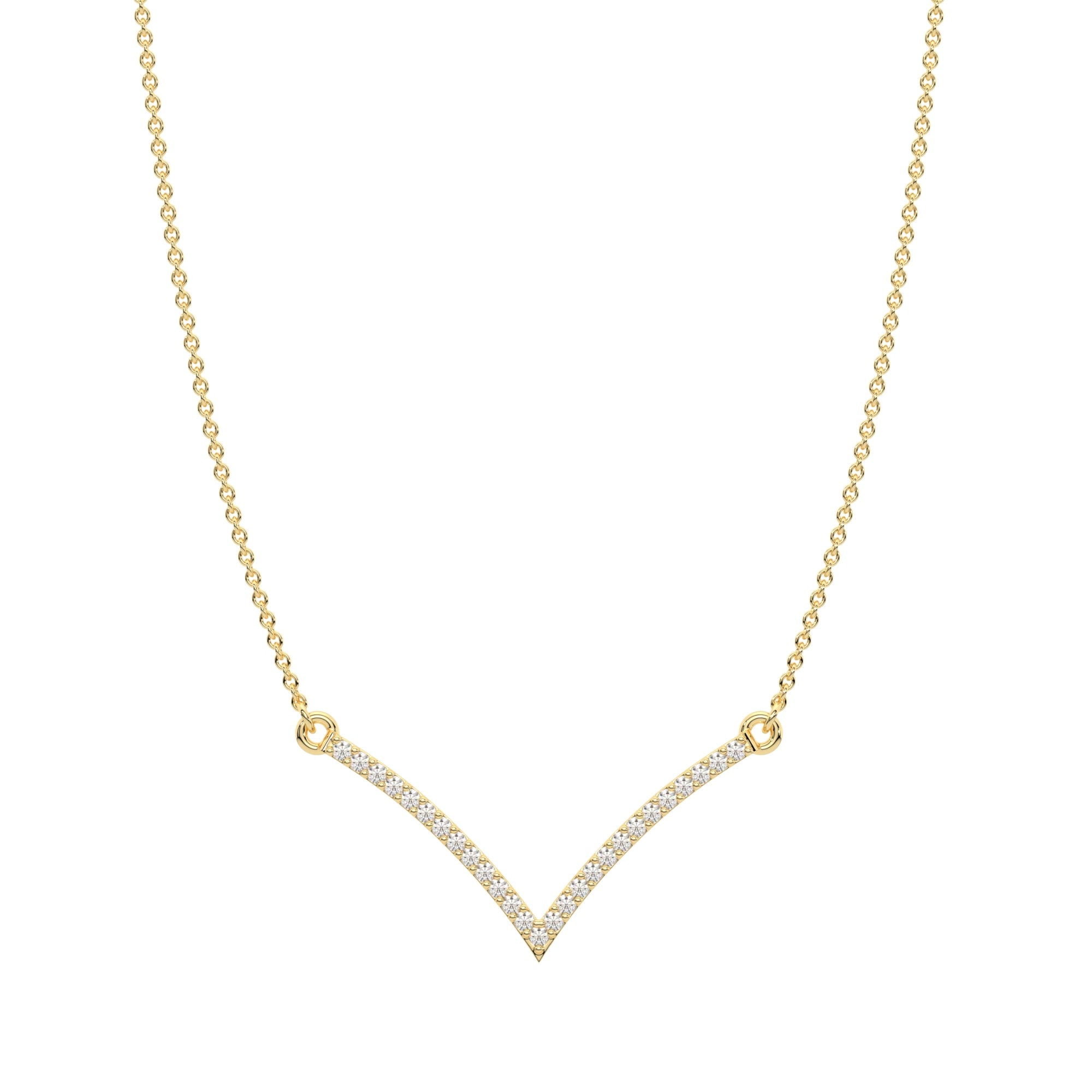 Silver V Chevron Diamond Necklace Yellow Gold