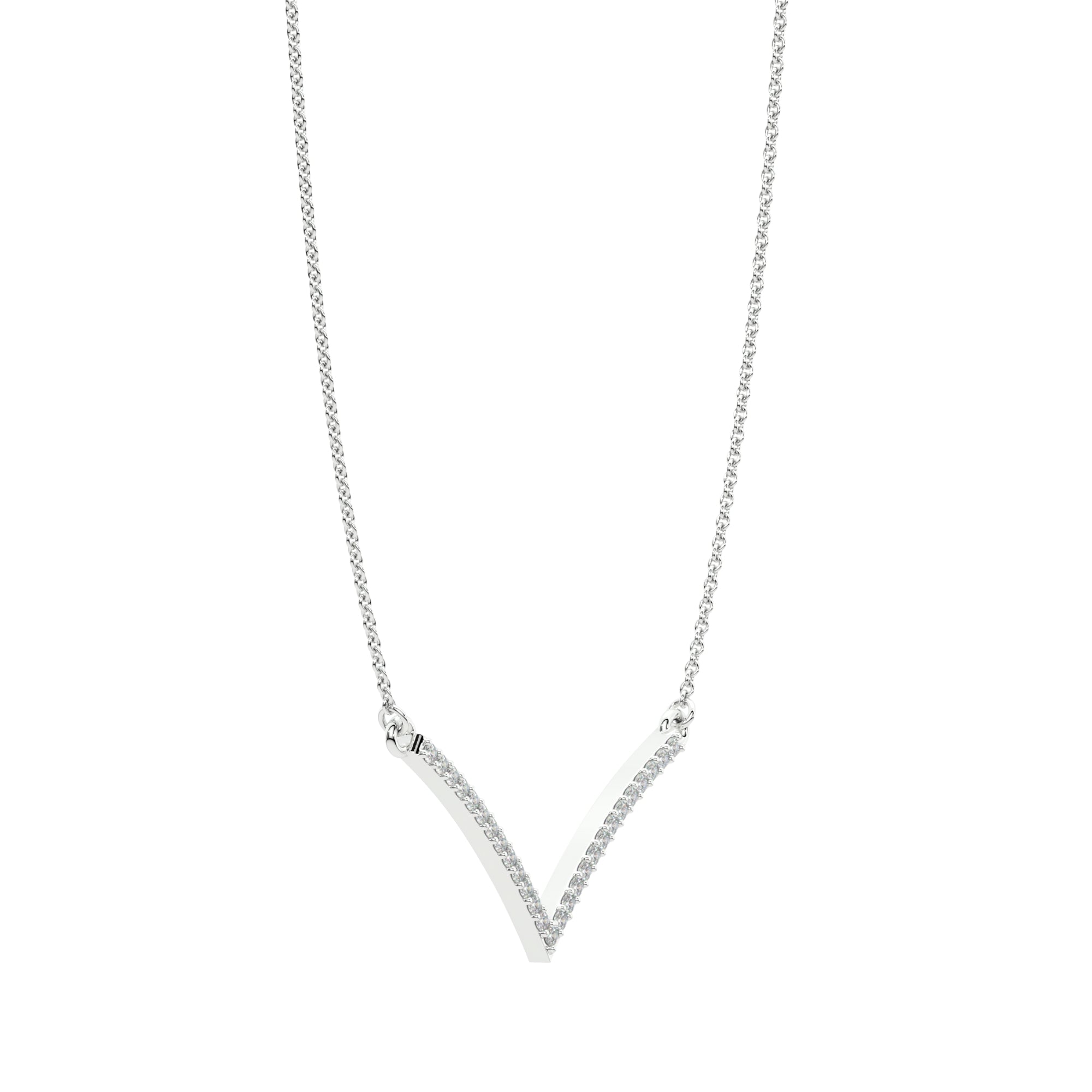 Silver V Chevron Diamond Necklace White Gold