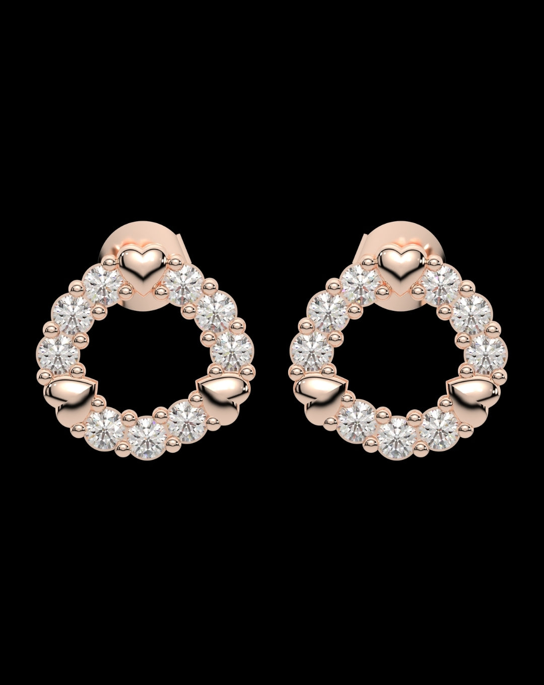 Silver Three Heart Dot Round Earring Rose Gold