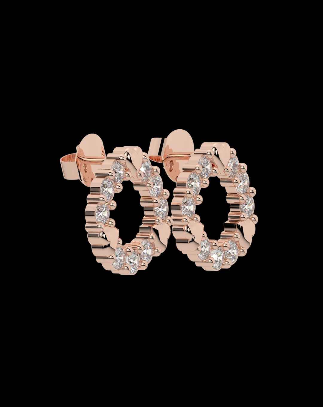 Silver Three Heart Dot Round Earring Rose Gold