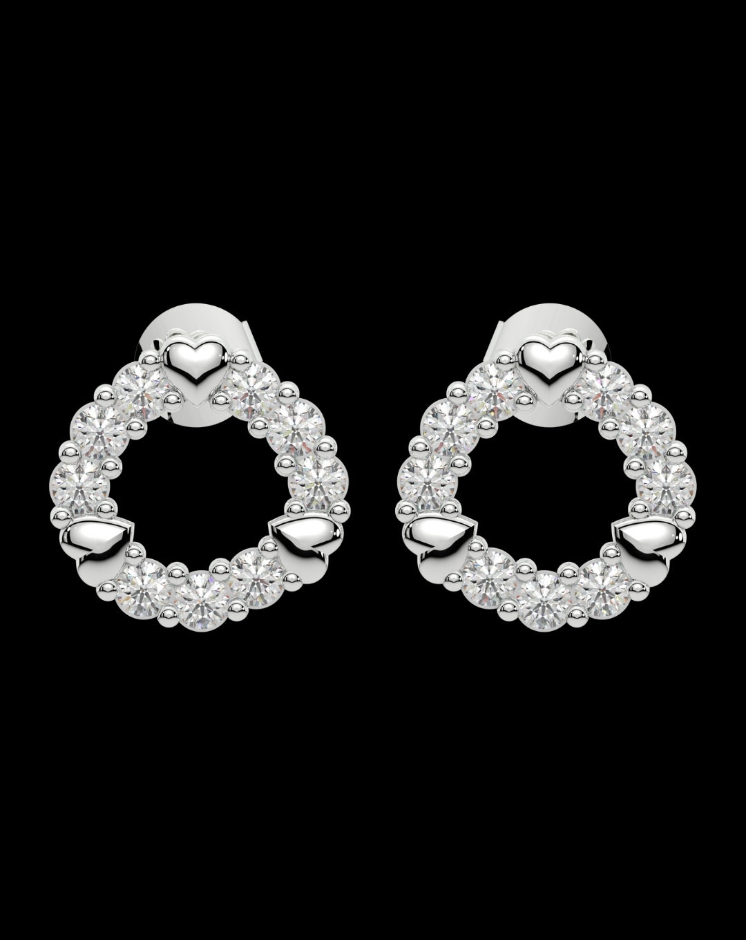 Silver Three Heart Dot Round Earring White Gold
