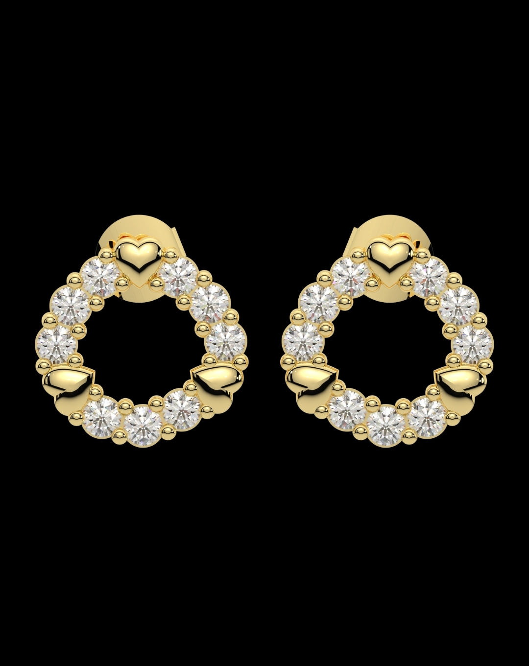 Silver Three Heart Dot Round Earring Yellow Gold