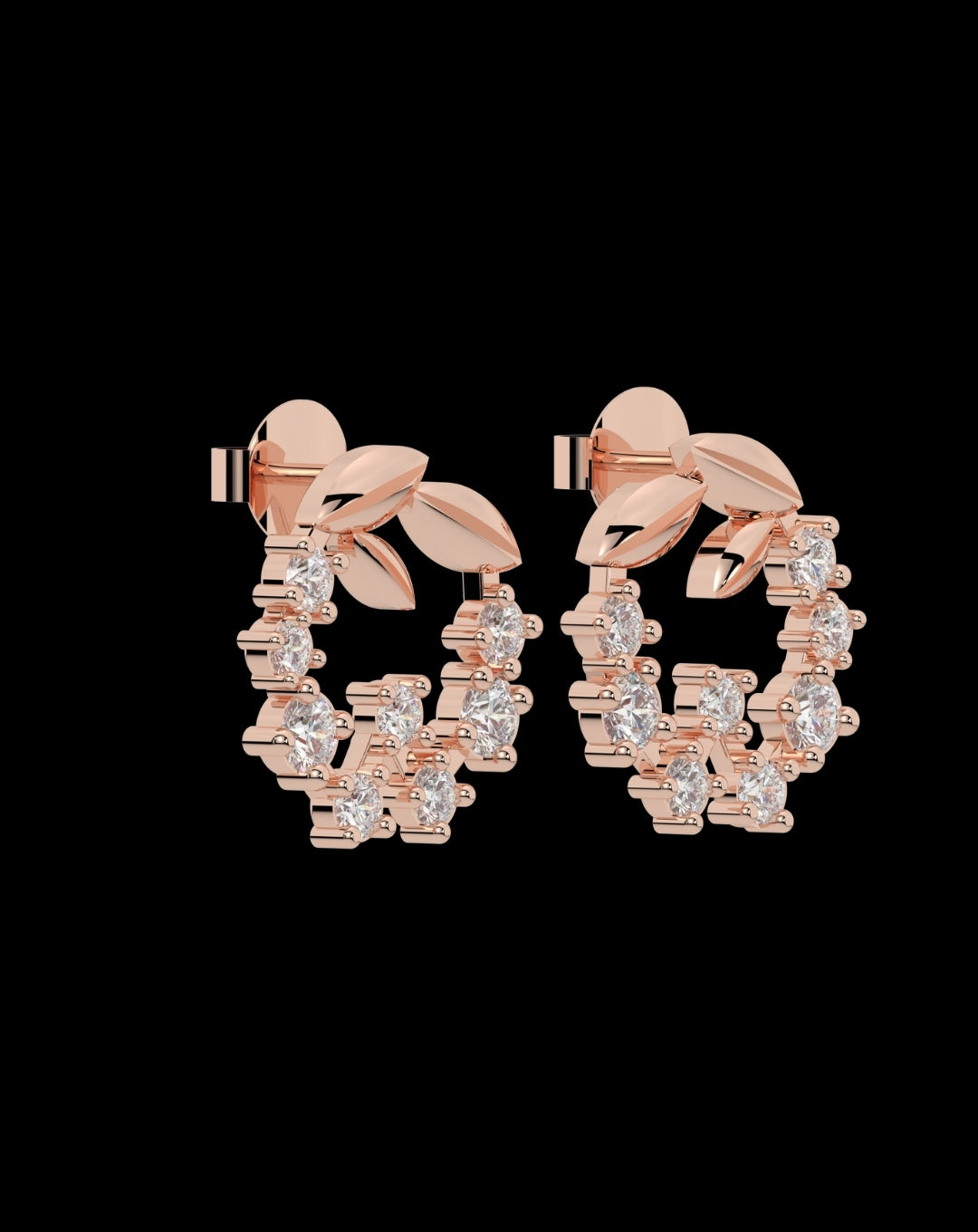 Silver Diamond Leaf Stud Rose Gold
