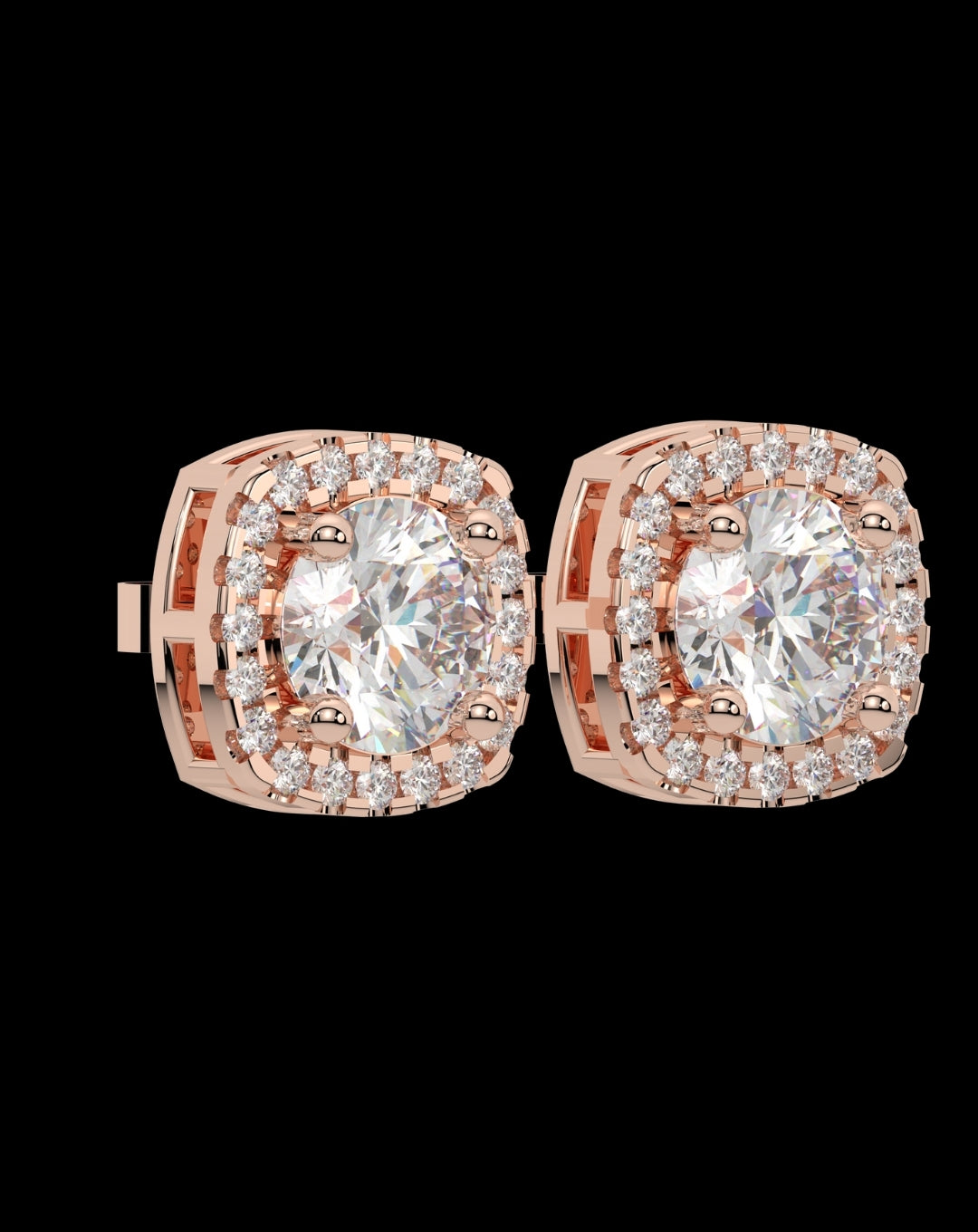 Silver Round Solitaire Stud Rose Gold