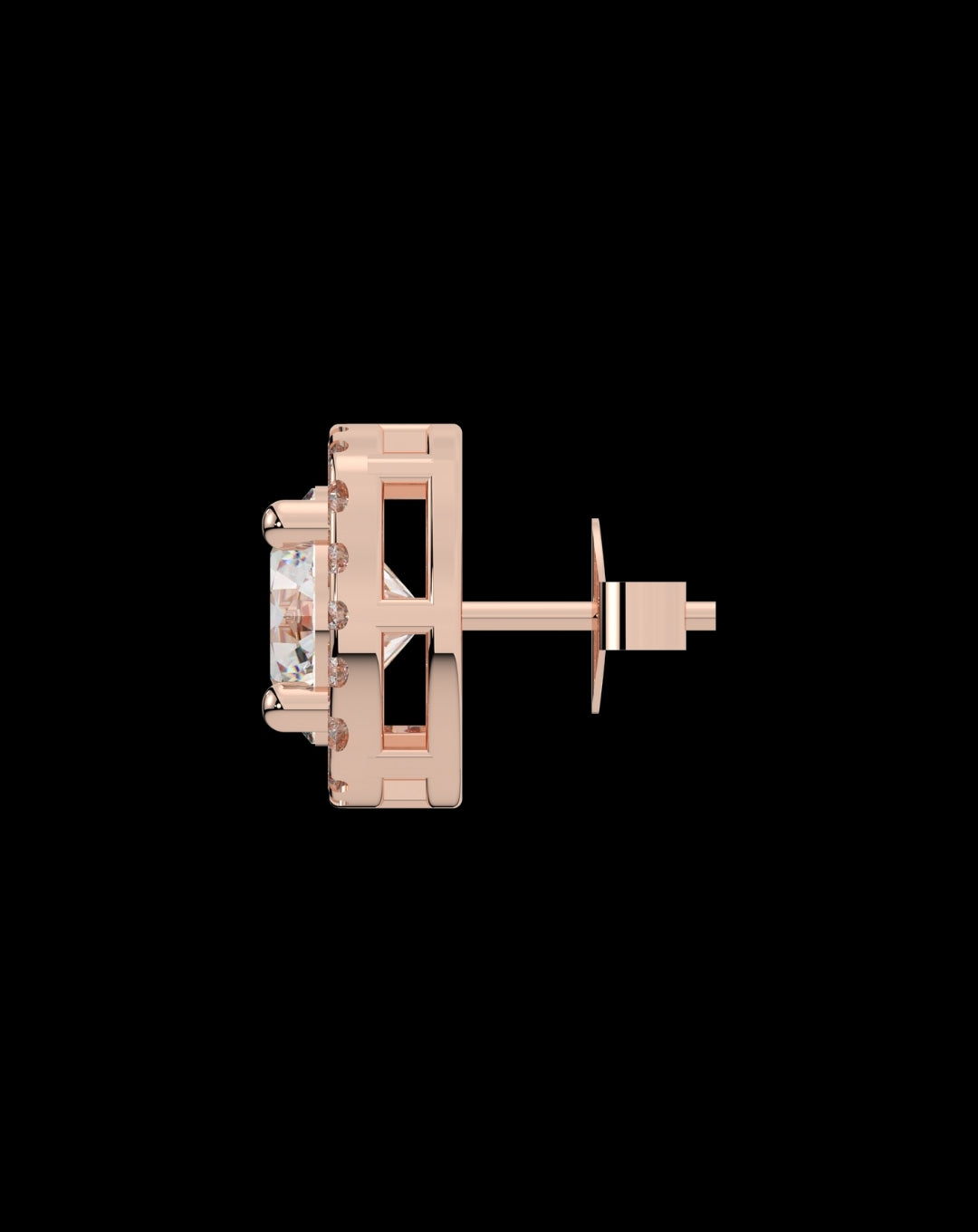 Silver Round Solitaire Stud Rose Gold