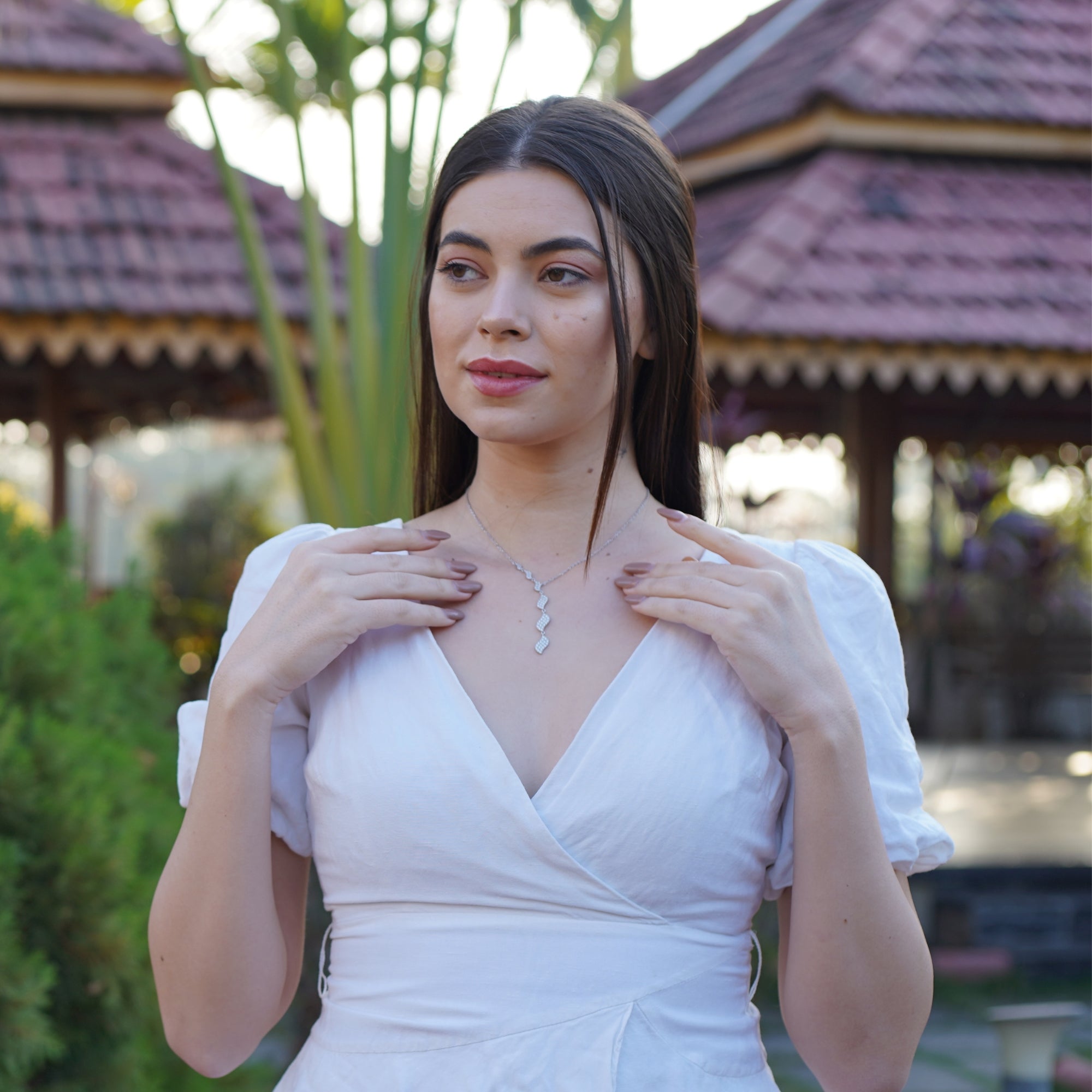 925 Sterling Silver Leaf Diamond Necklace