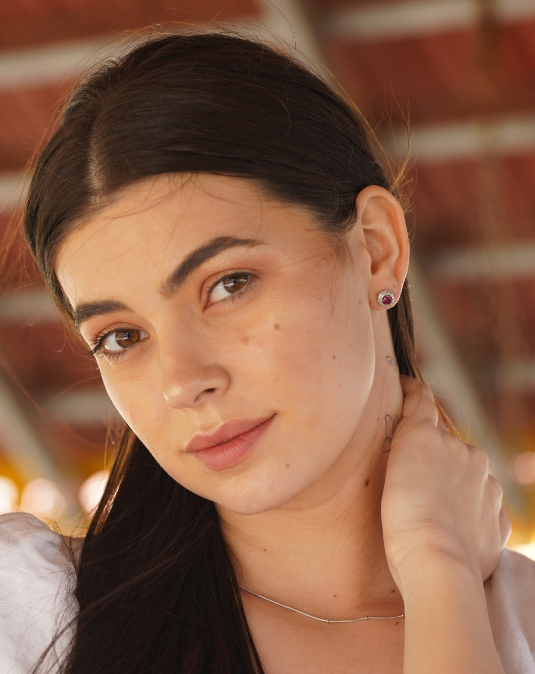 925 Sterling Silver Round Red Diamond Earring
