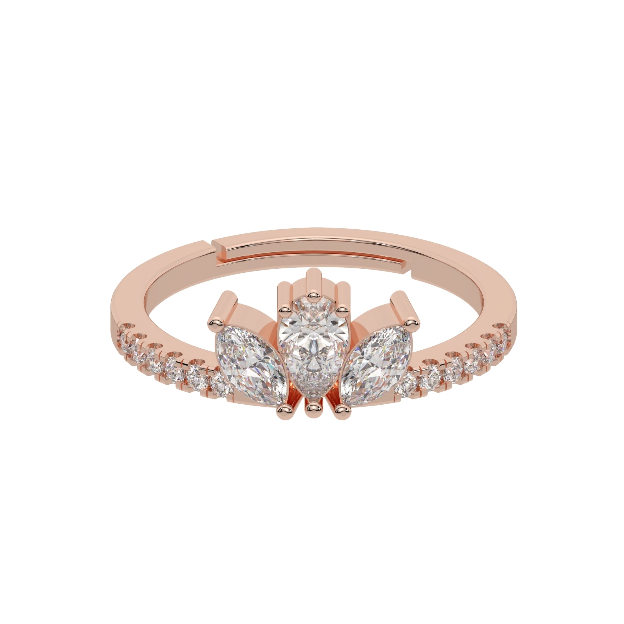 Three Pear Crown Ring 925 Silver