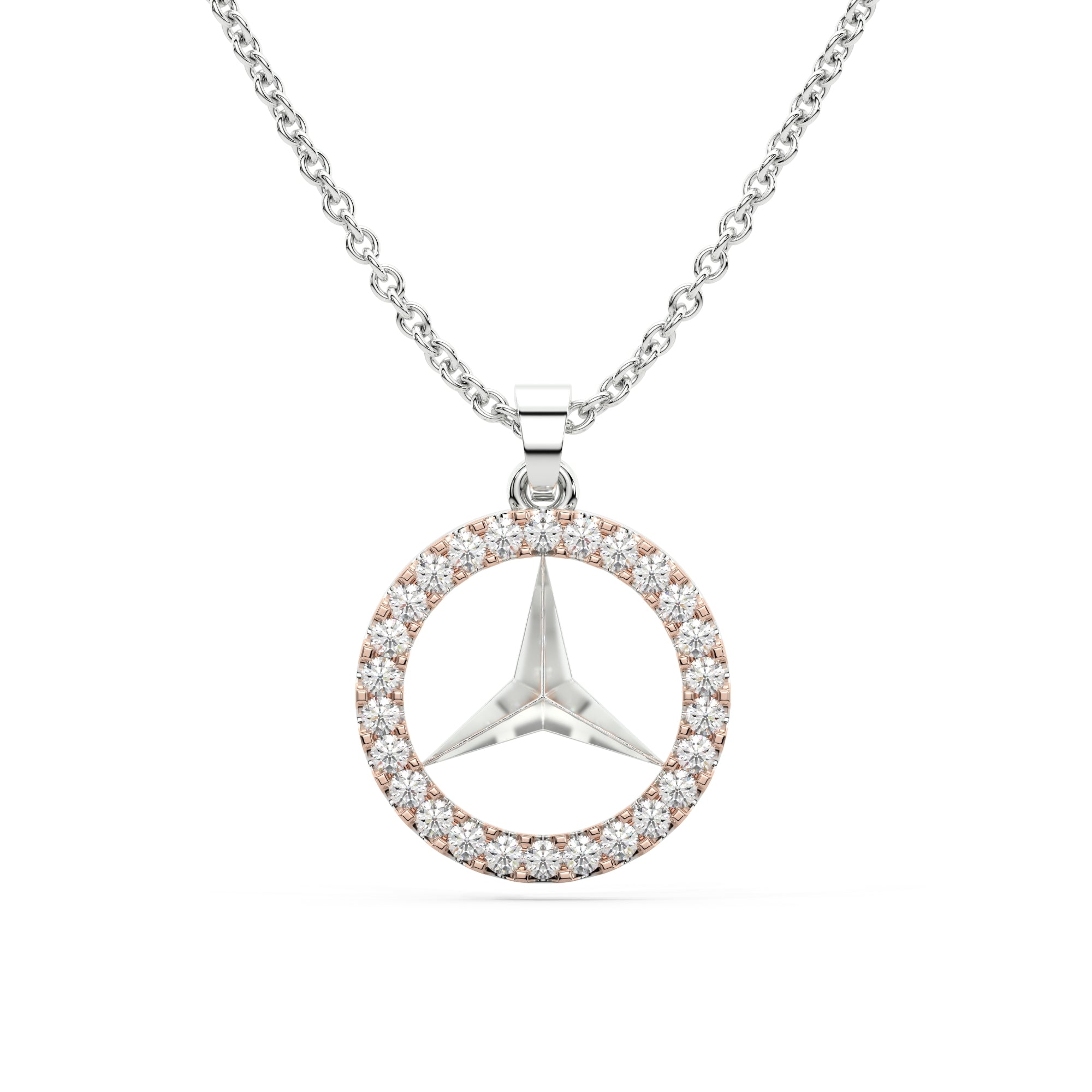 Star in Round Swiss Zircon Diamond 925 Sterling Silver Necklace