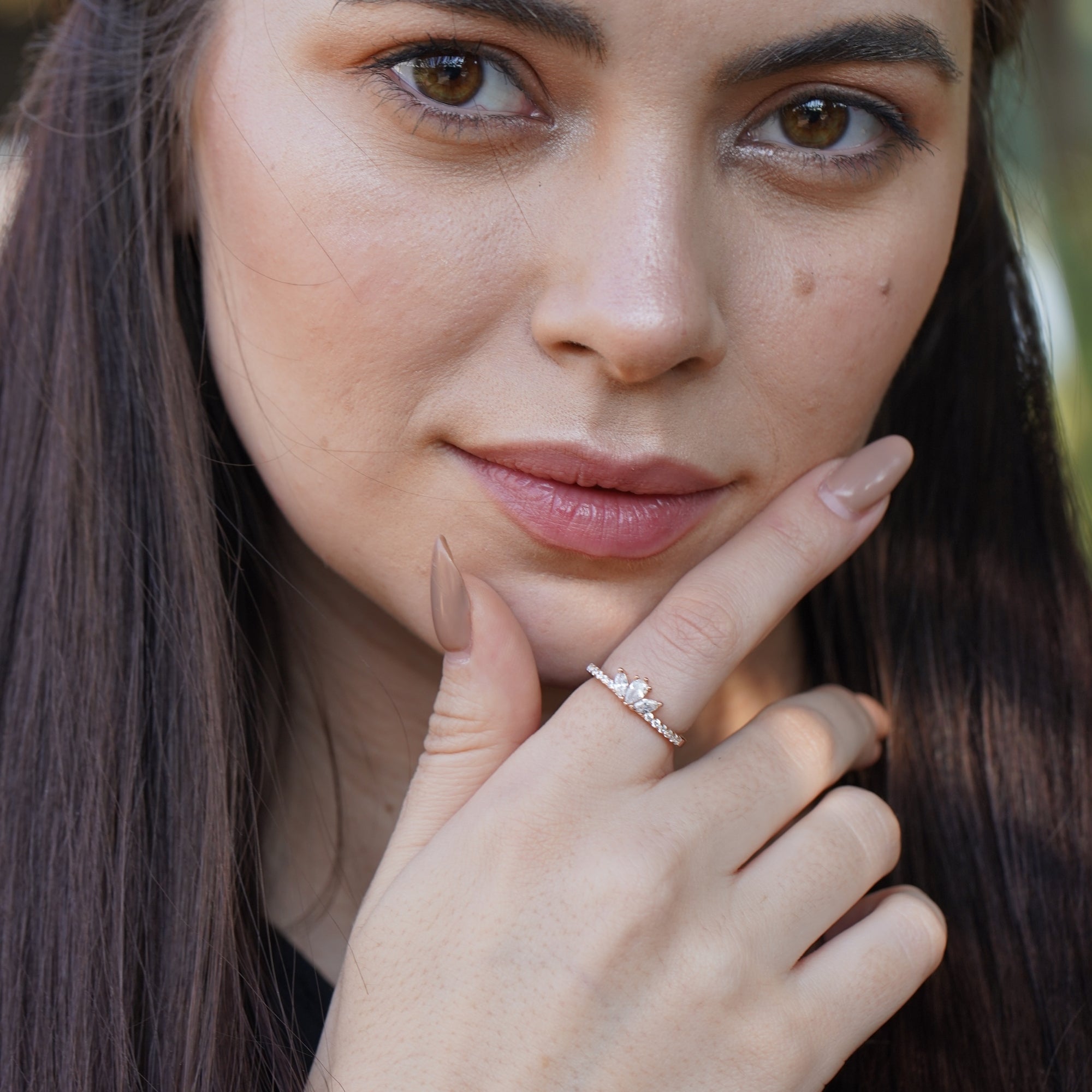 Three Pear Crown Ring 925 Silver