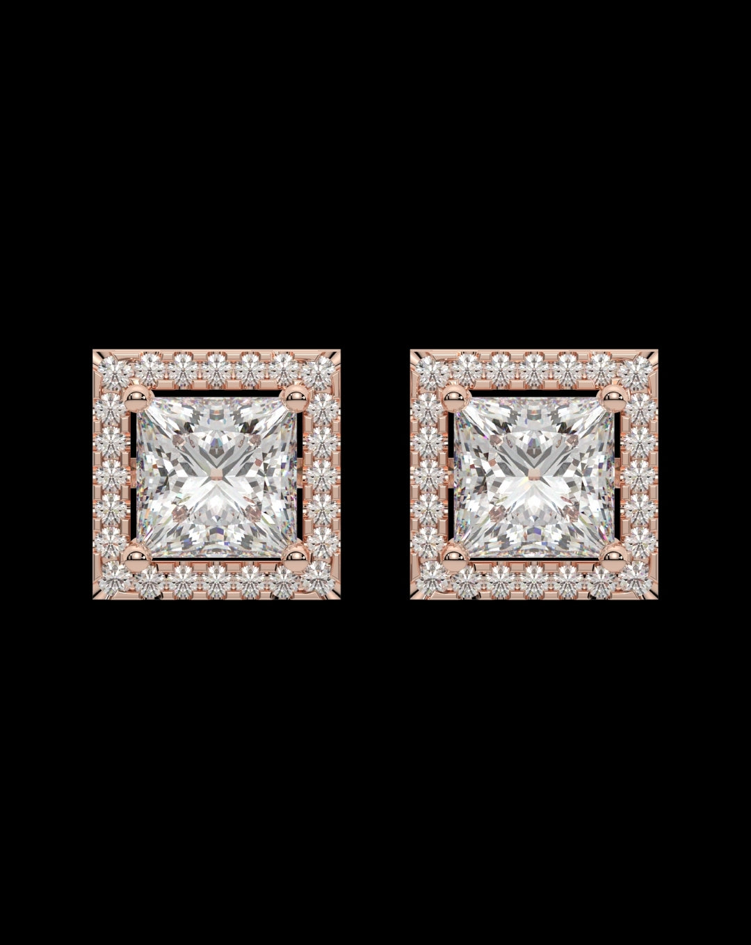 925 Silver Square Solitaire Stud Rose Gold