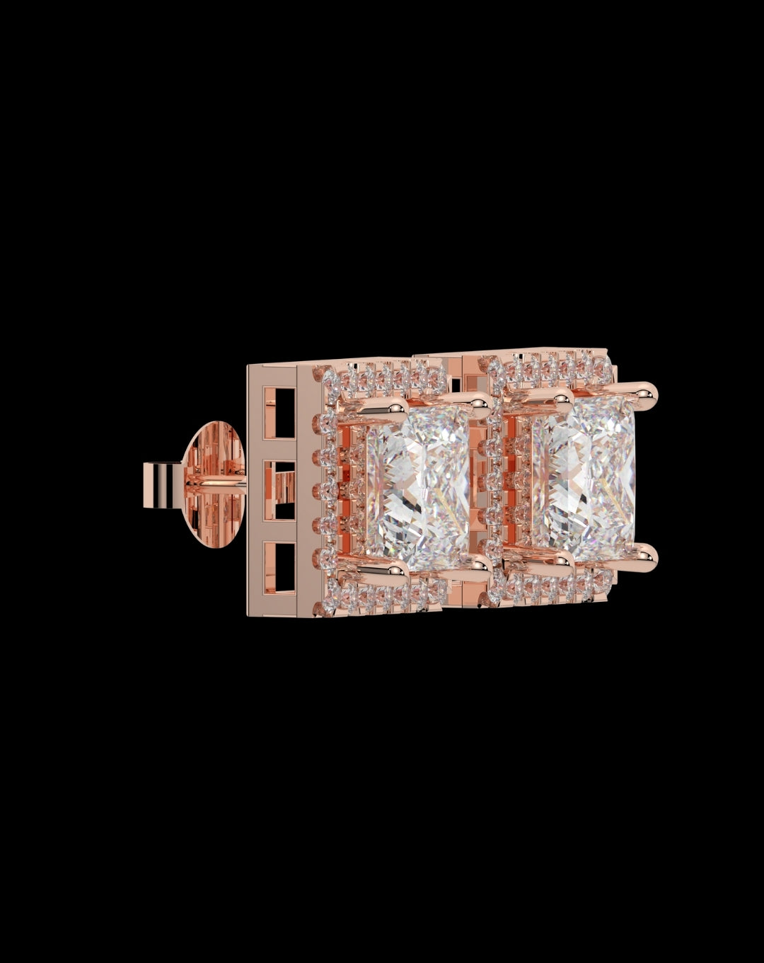 925 Silver Square Solitaire Stud Rose Gold
