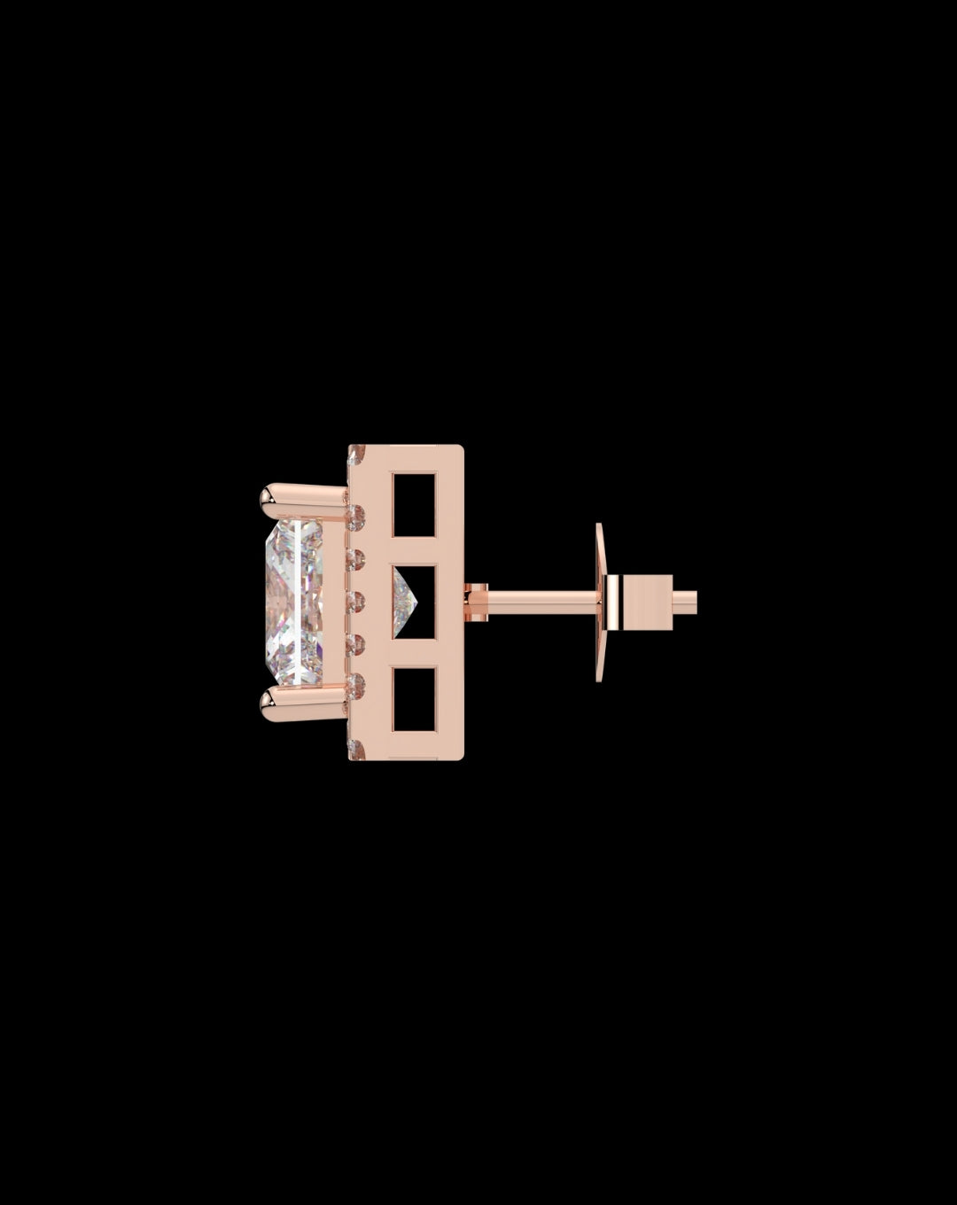 925 Silver Square Solitaire Stud Rose Gold