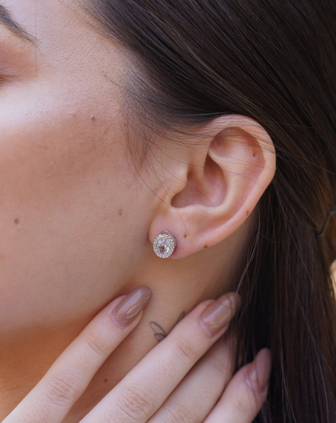 925 Sterling Silver Oval Diamond Earring