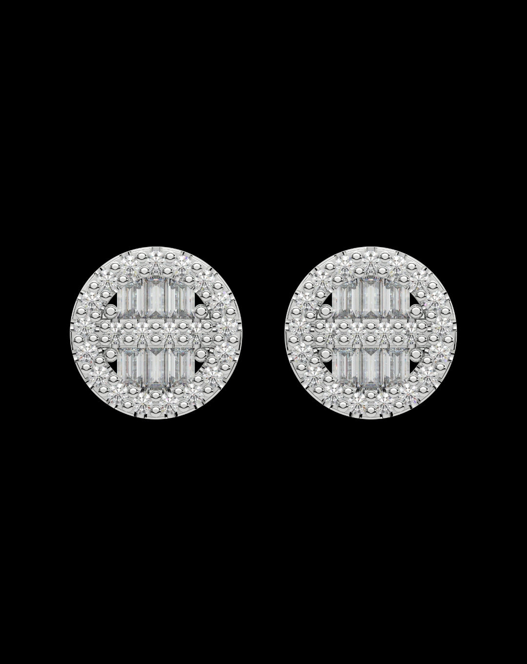 Sterling Silver Round Baguette Earring