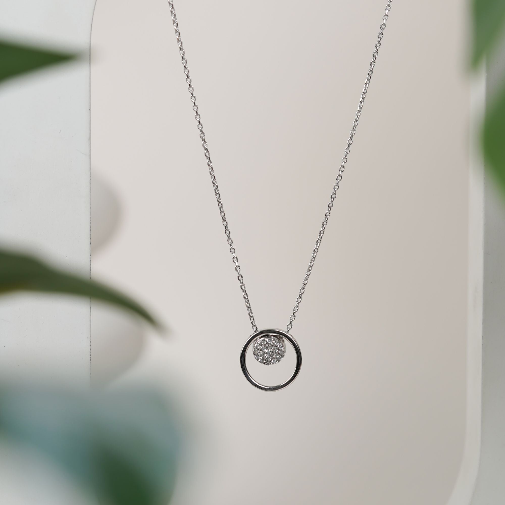 Circle in Circle Necklace|925 Sterling Silver|Swiss Zircon