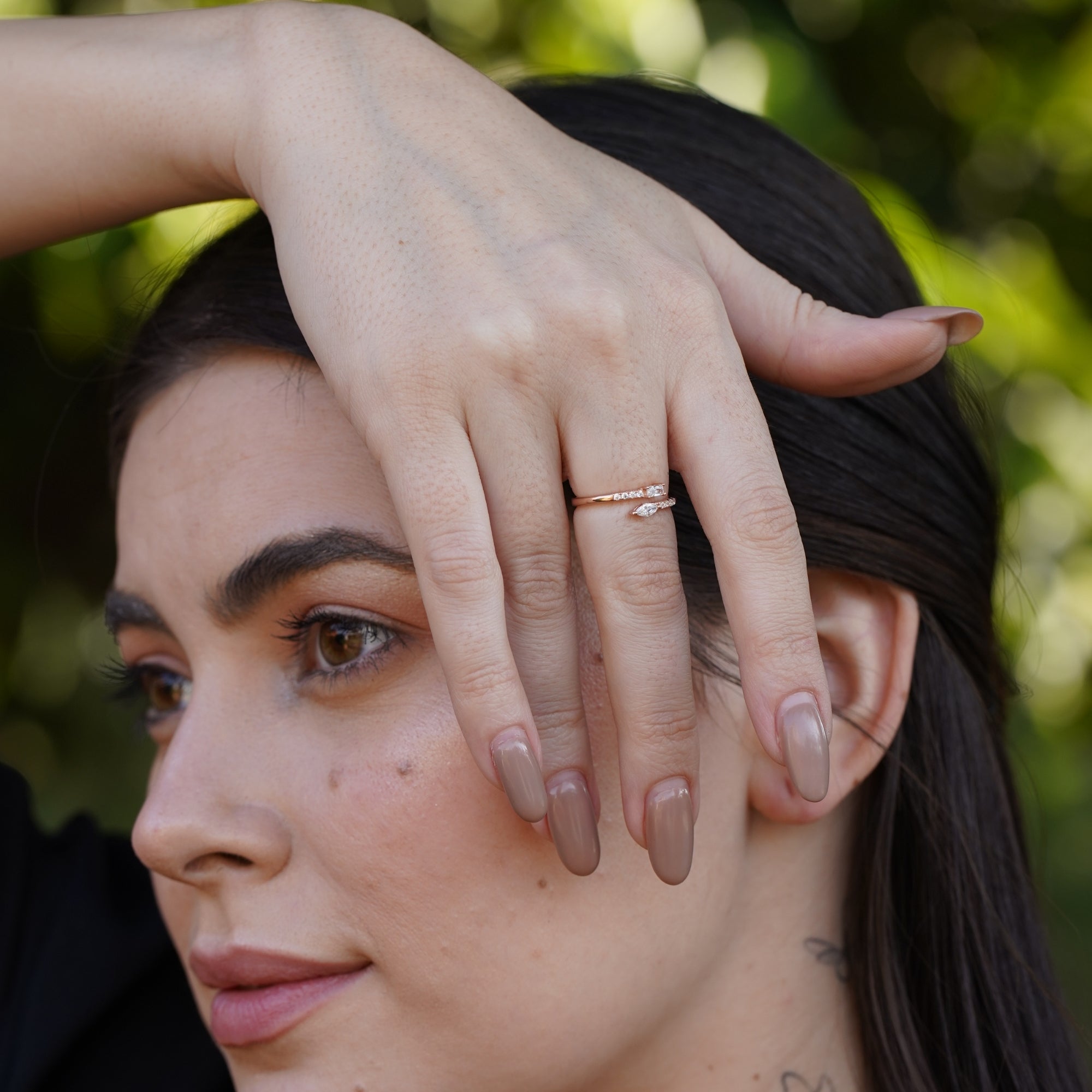 Silver Emerald Marquise Joint Ring