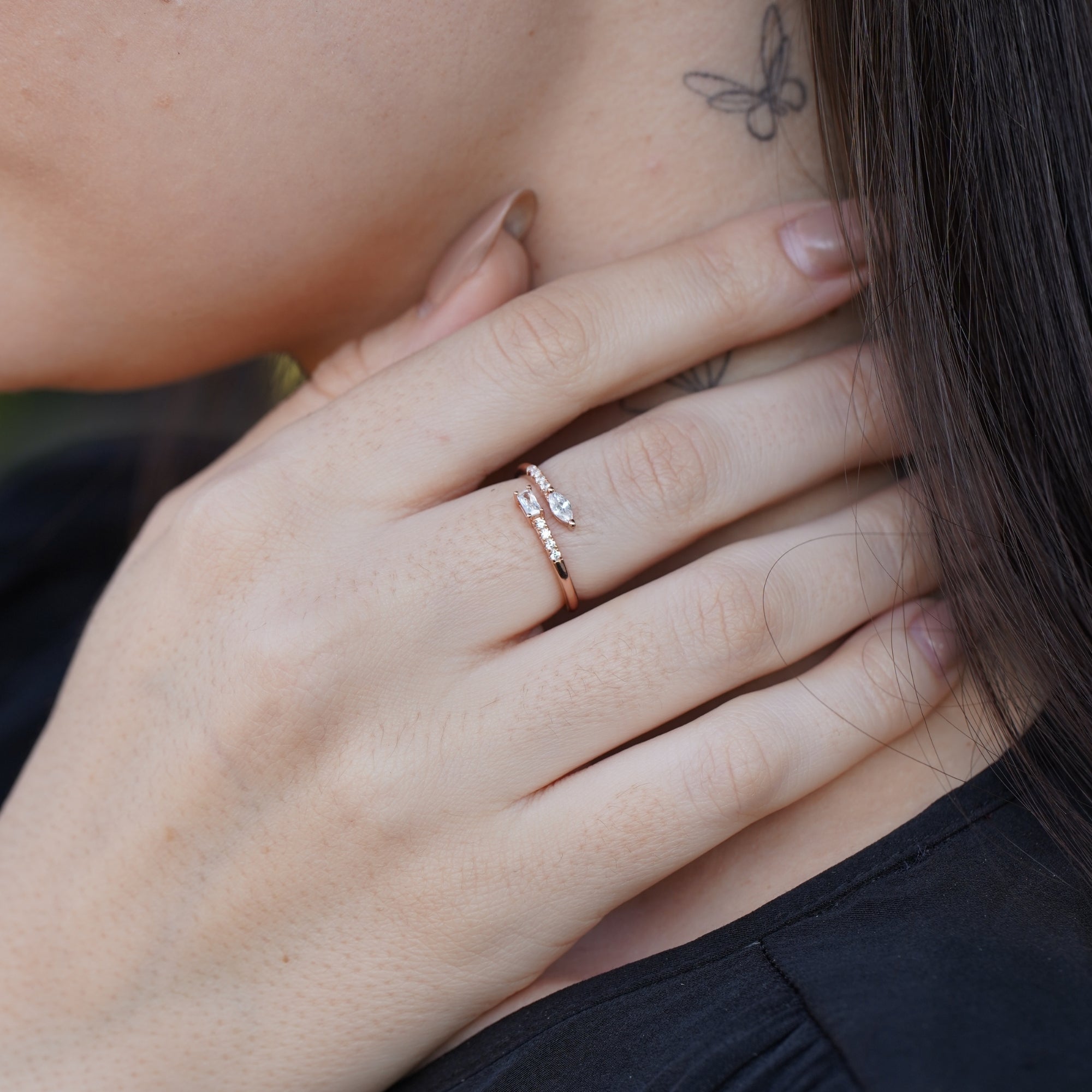 Silver Emerald Marquise Joint Ring