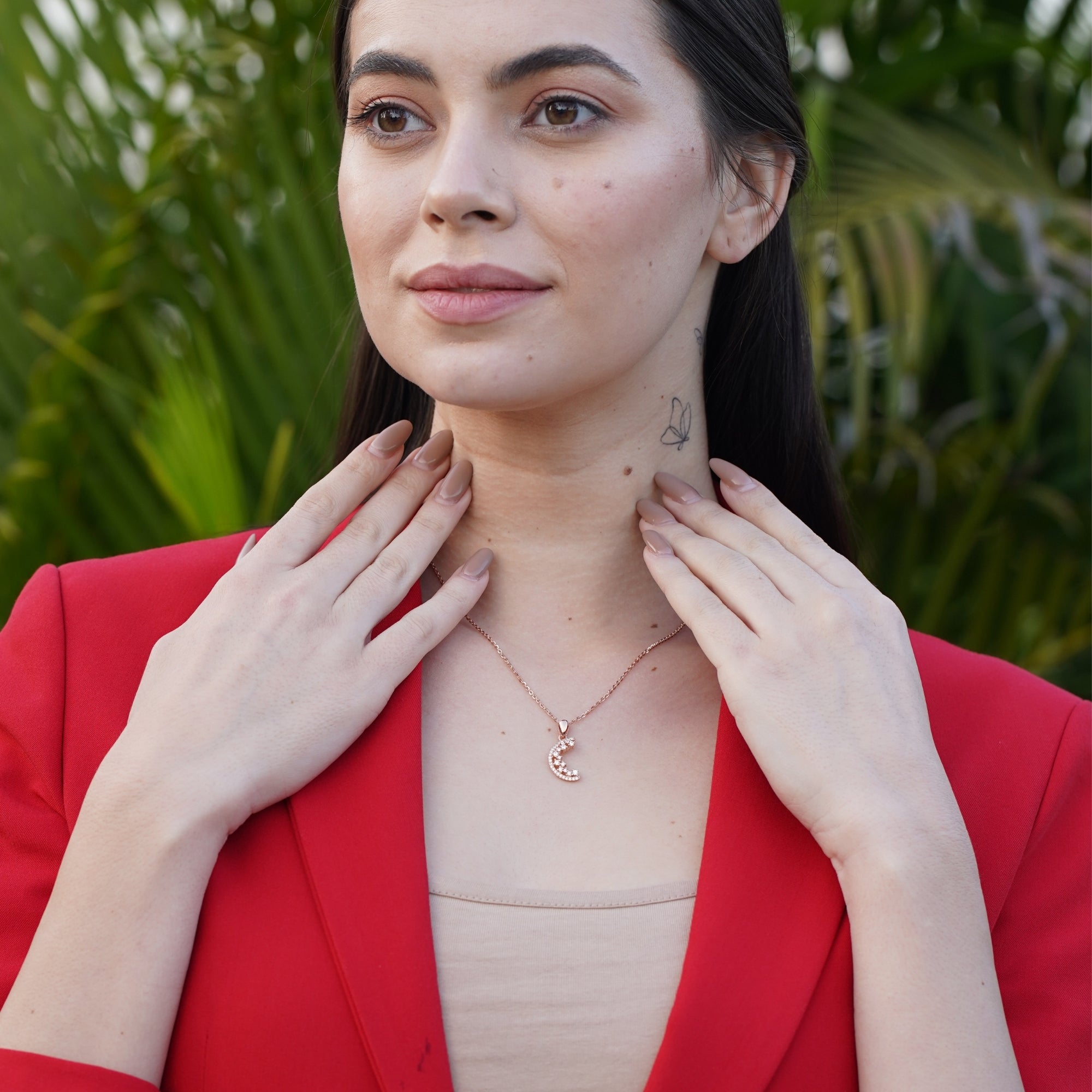 Half Moon Diamond Necklace for Women | 925 Sterling Silver