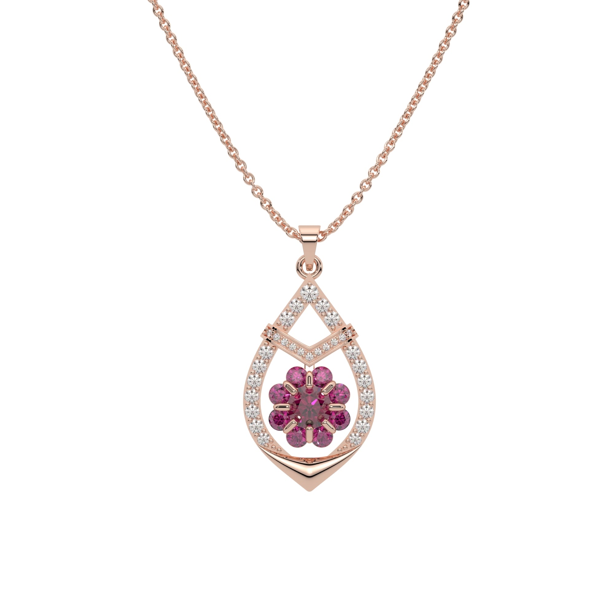 Leaf Line Red Stone Necklace 925 Silver