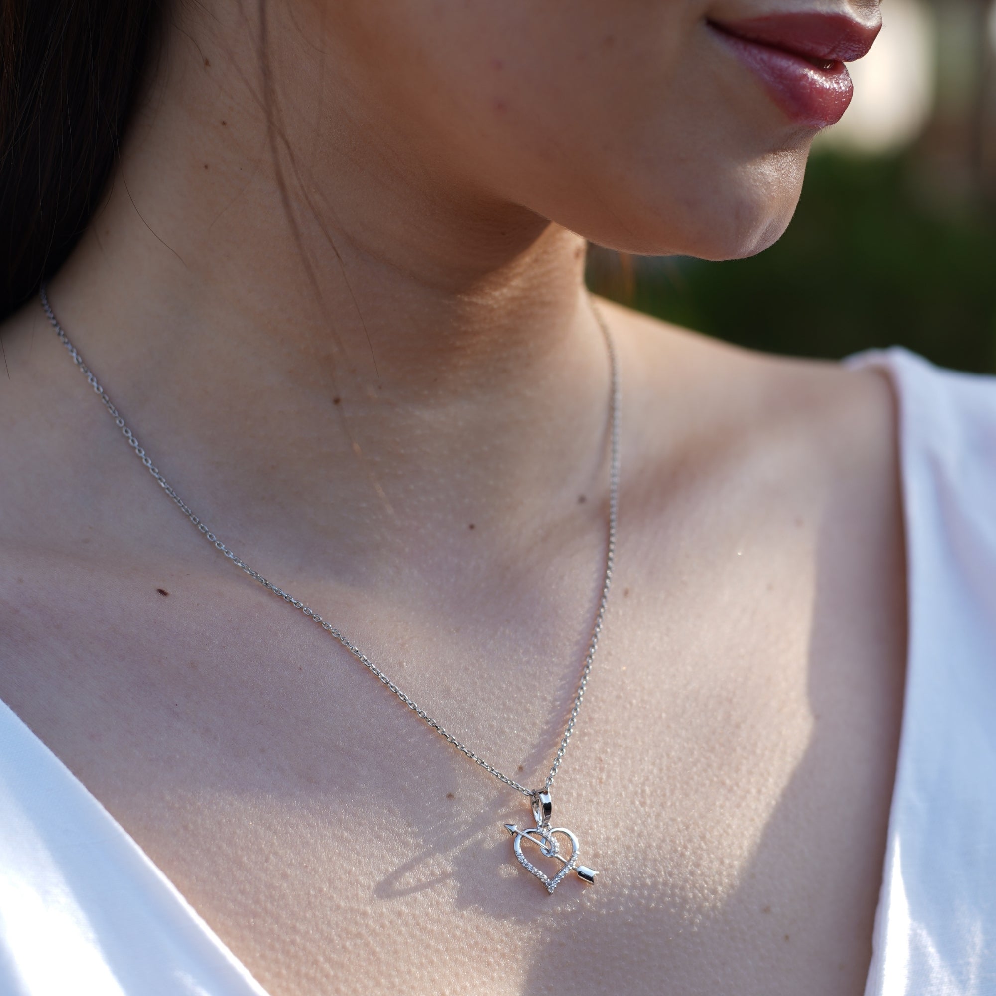 Lovely Arrow Heart Necklace 925 Silver